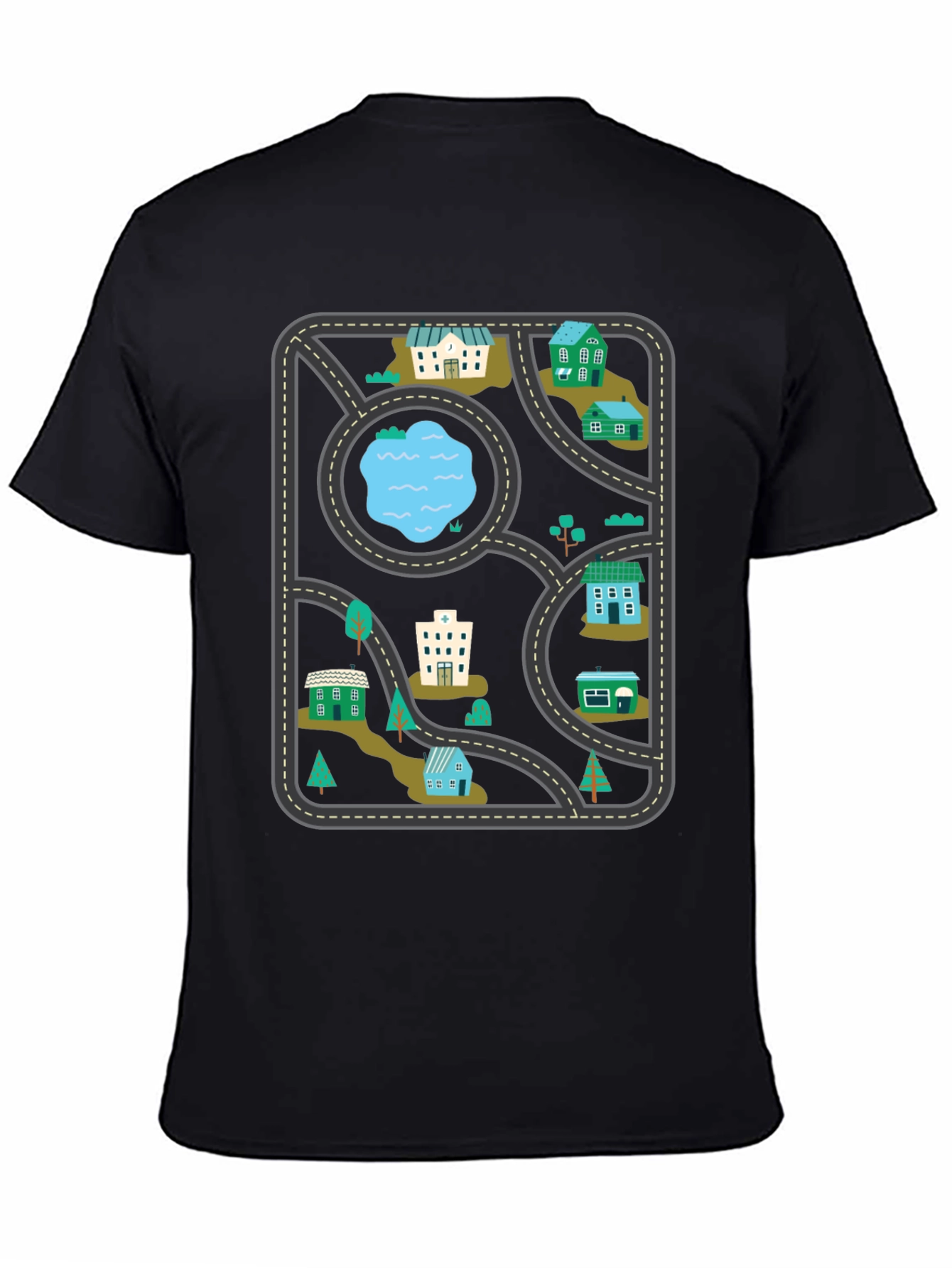 City Map Graphic Tee - Black Cotton T-Shirt