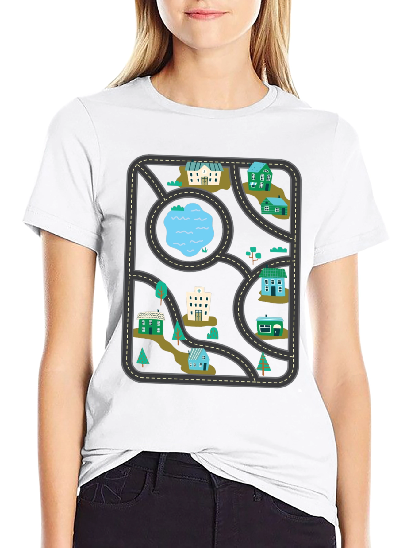 City Map Graphic Tee - Black Cotton T-Shirt