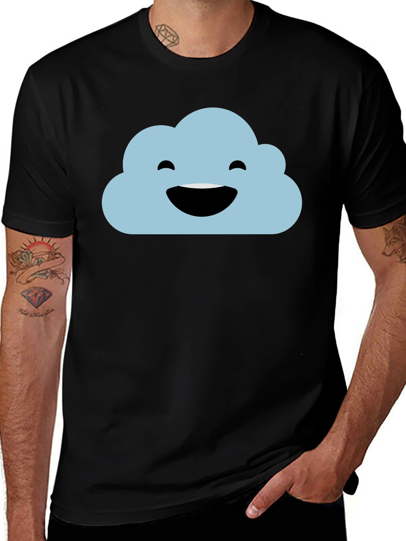 Happy Cloud Black T-Shirt - Weather Graphic Tee