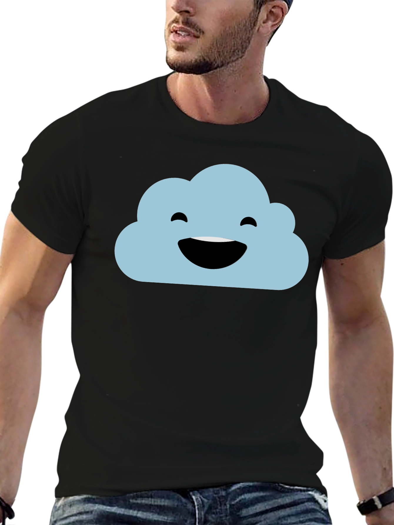 Happy Cloud Black T-Shirt - Weather Graphic Tee