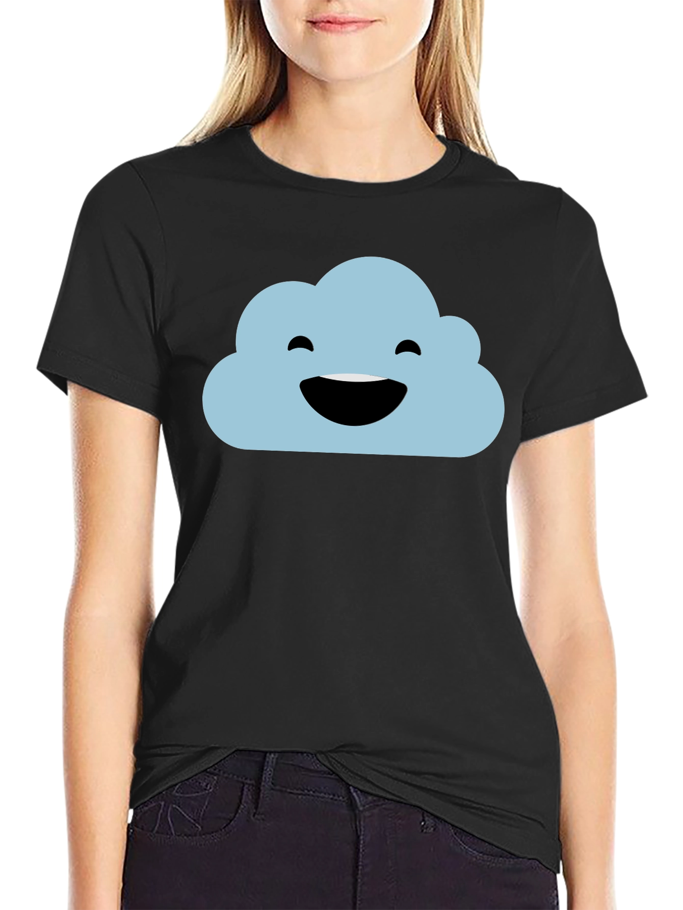 Happy Cloud Black T-Shirt - Weather Graphic Tee