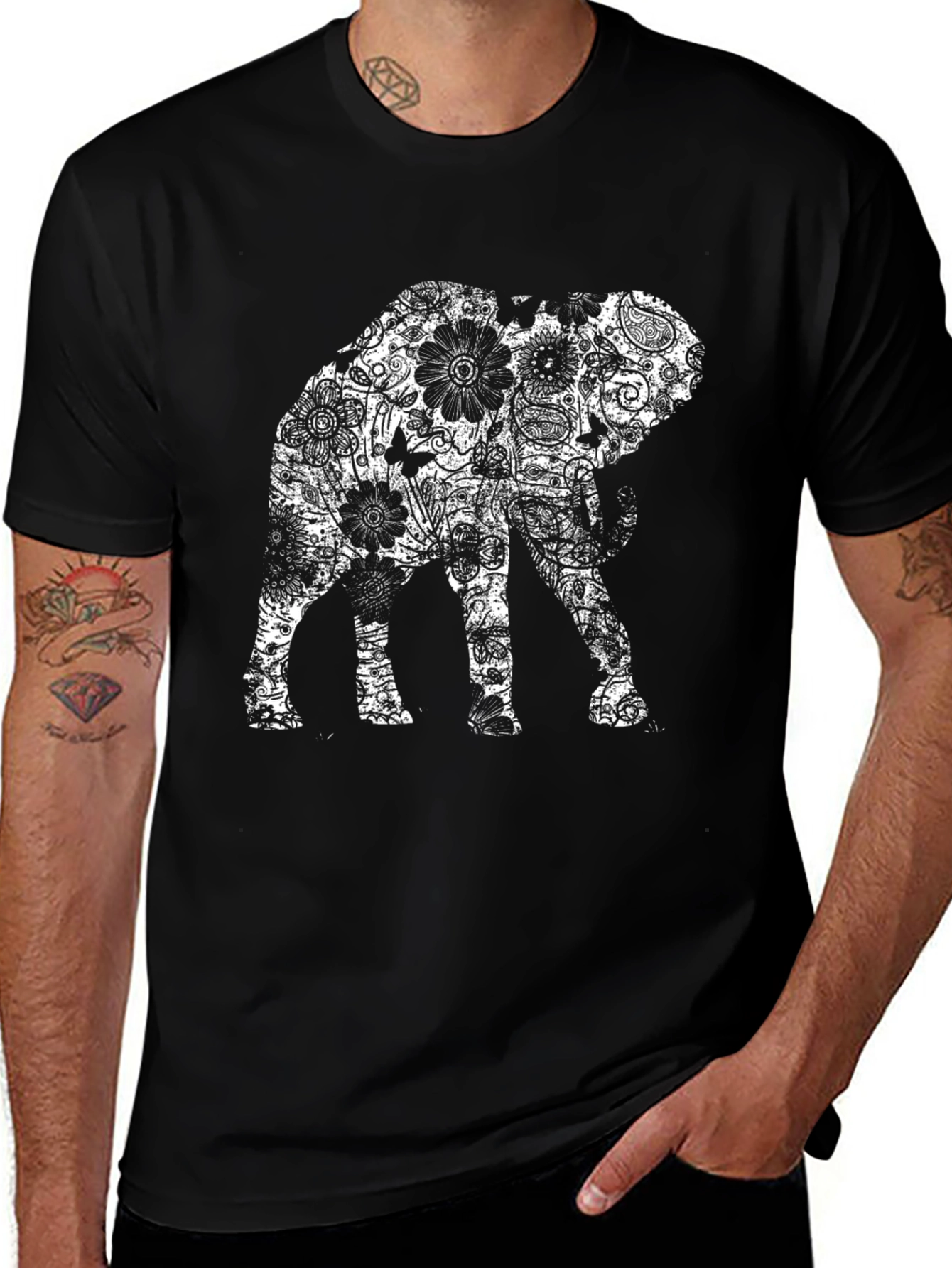 Floral Elephant Graphic Tee - Unique Print