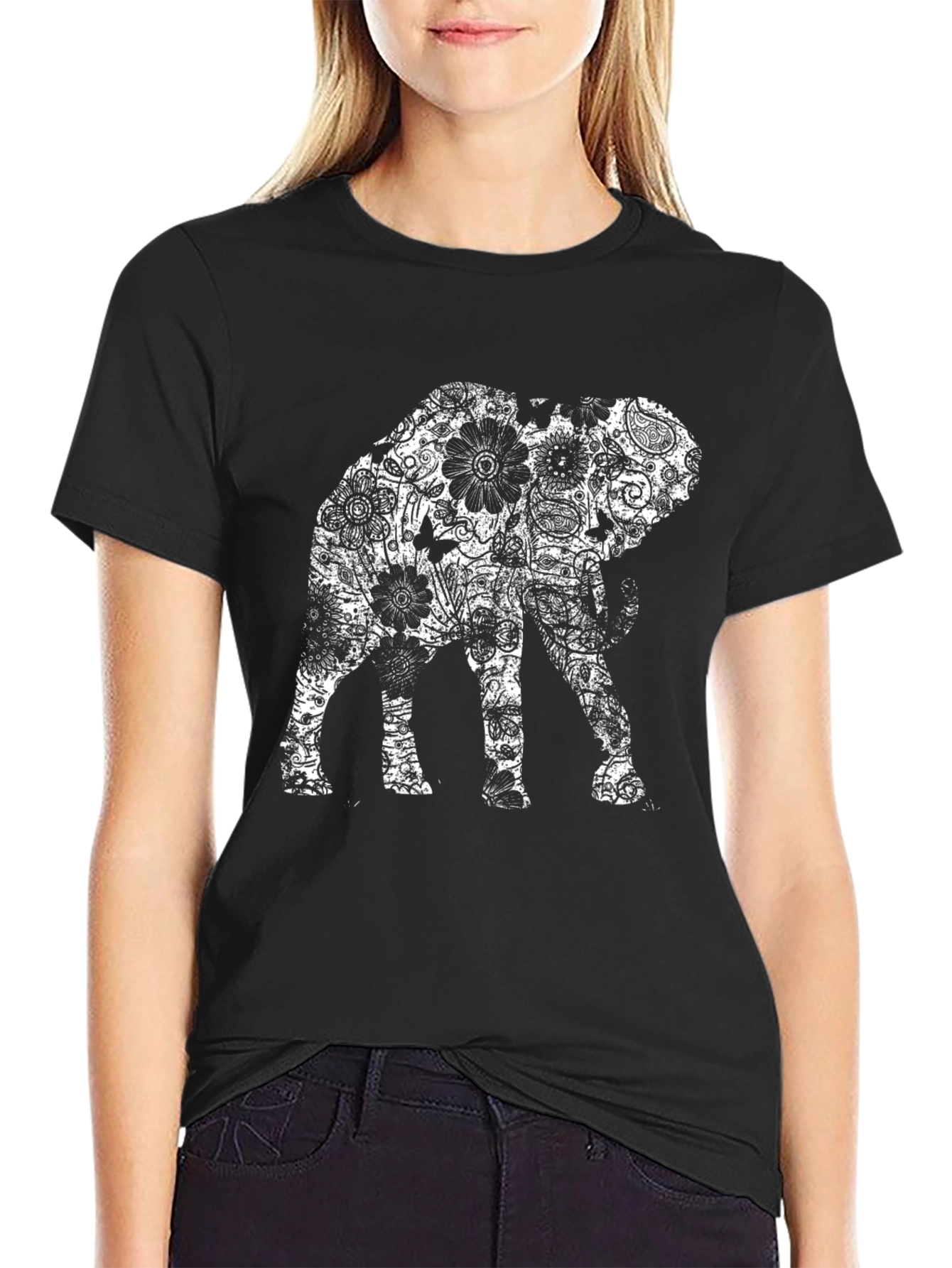 Floral Elephant Graphic Tee - Unique Print