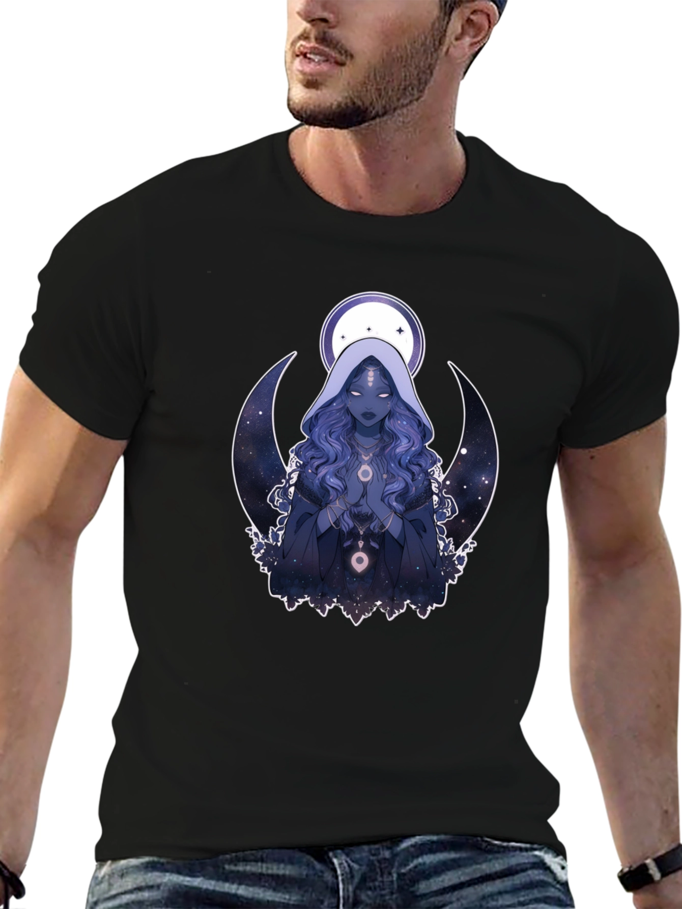 Celestial Crescent Moon T-Shirt - Unisex Black Tee
