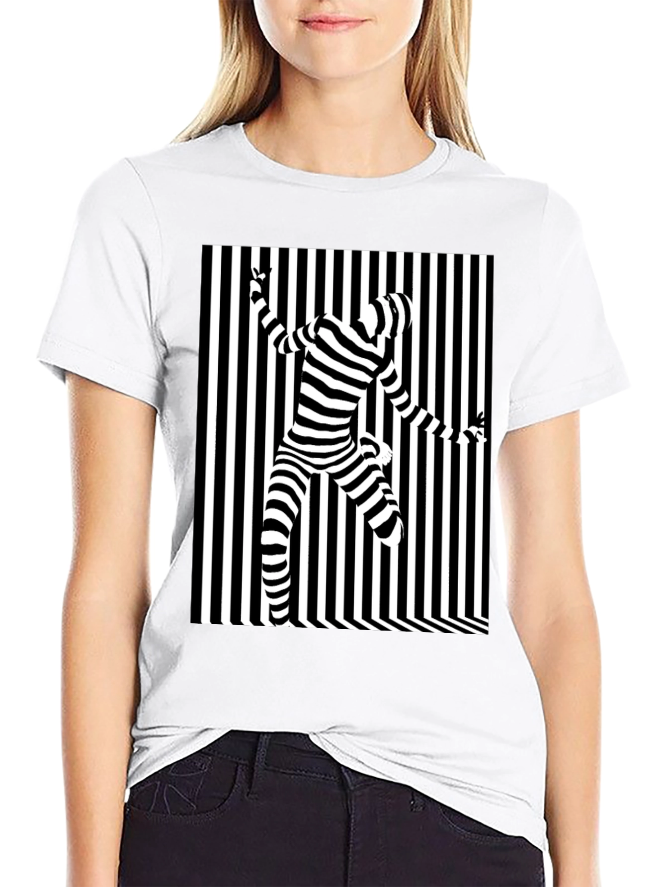 Optical Illusion Striped Tee - Modern Graphic Print