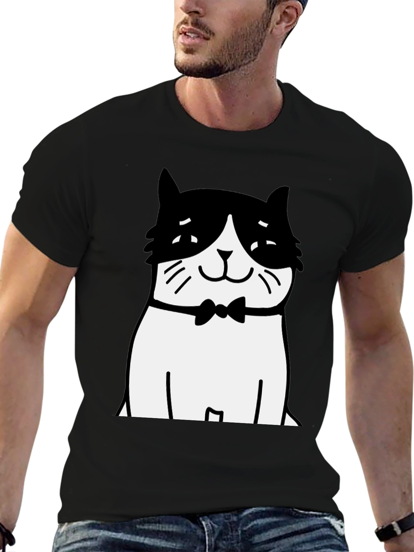 Cat Bowtie T-Shirt - Black Graphic Tee