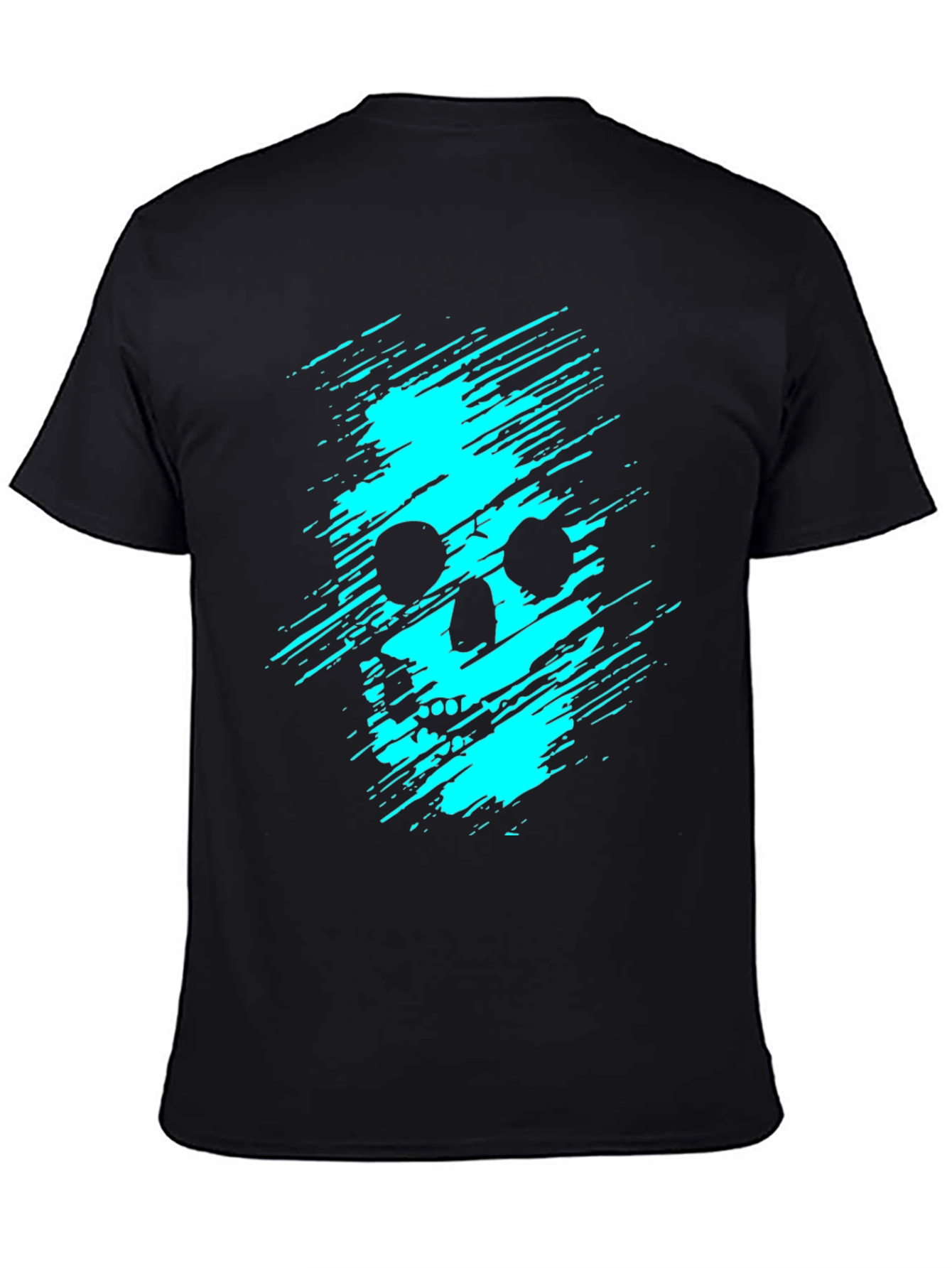 Edgy Skull Graphic Tee - Cyan on Black