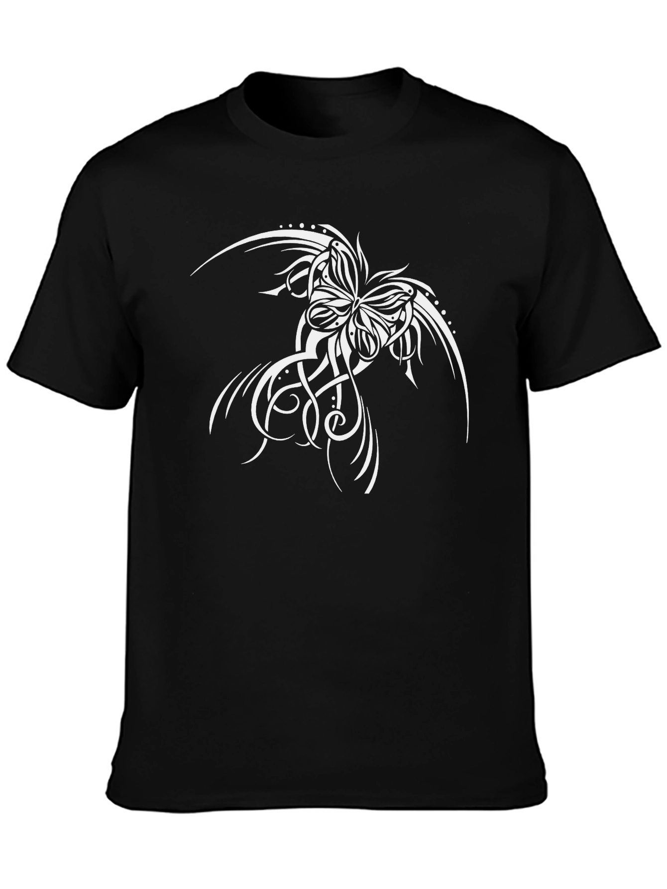 Black T-Shirt with Butterfly Tattoo Design