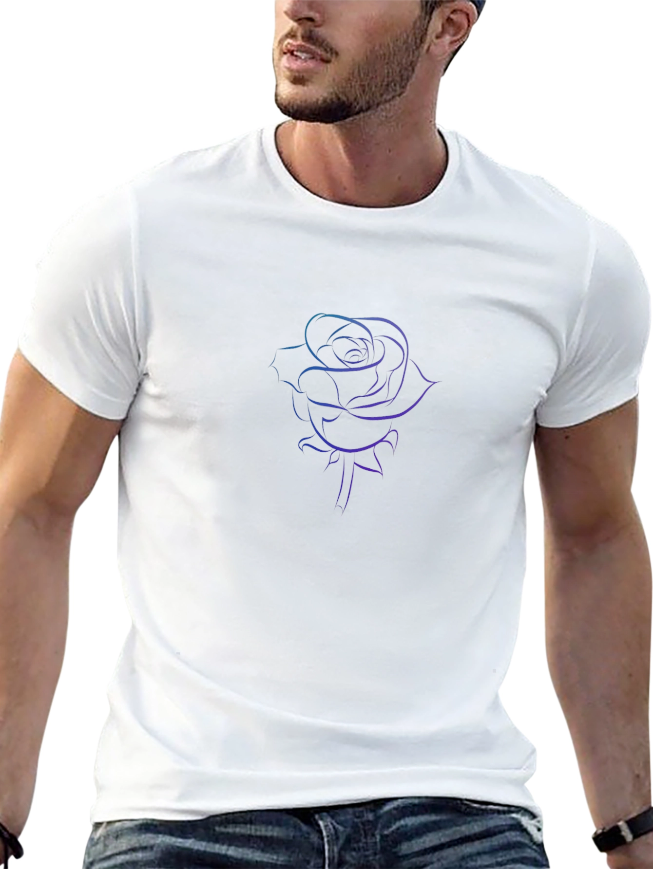 Black T-Shirt with Rose Outline Graphic