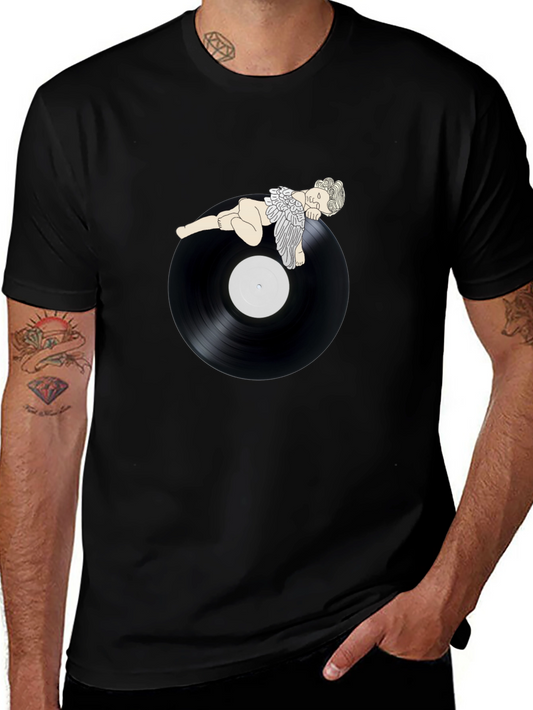 Angel On Record Black T-Shirt