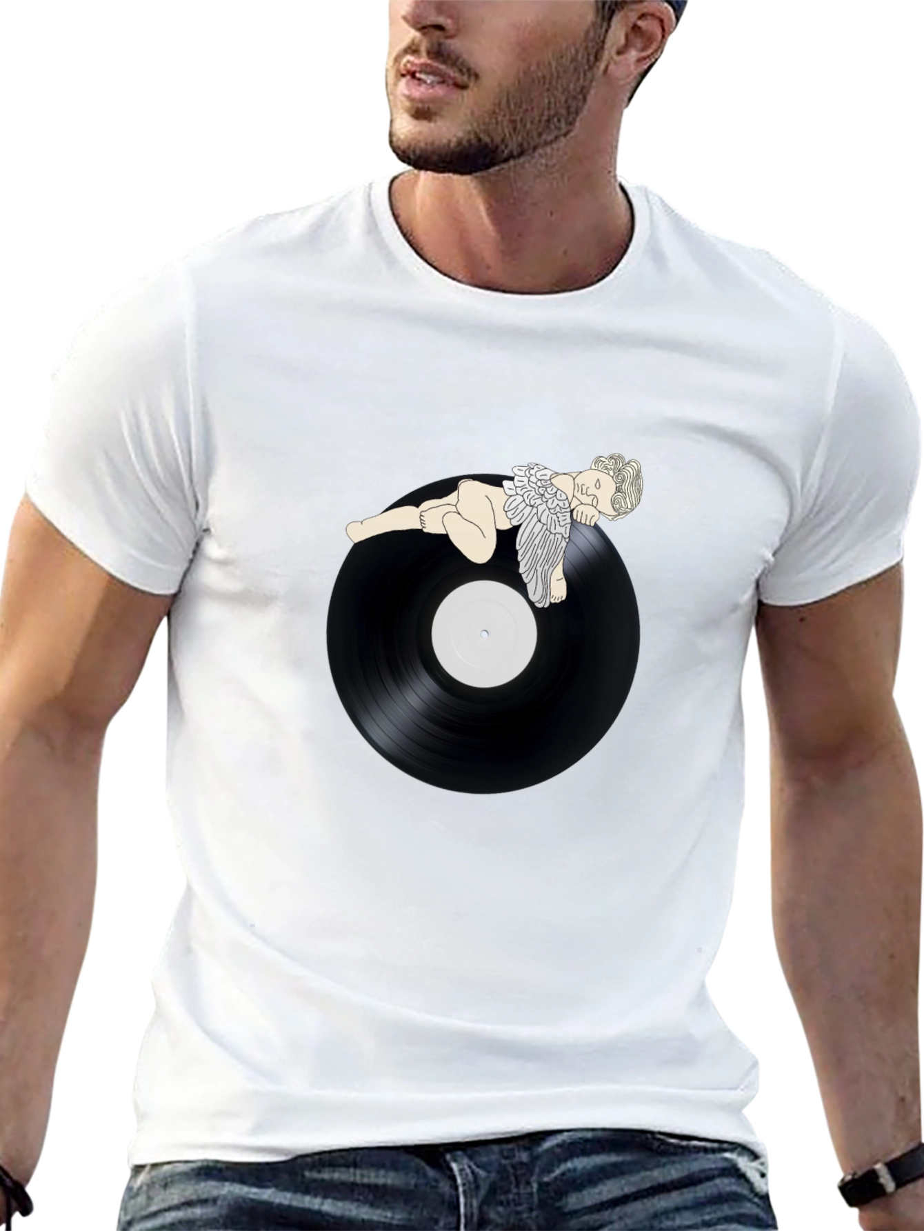 Angel On Record Black T-Shirt