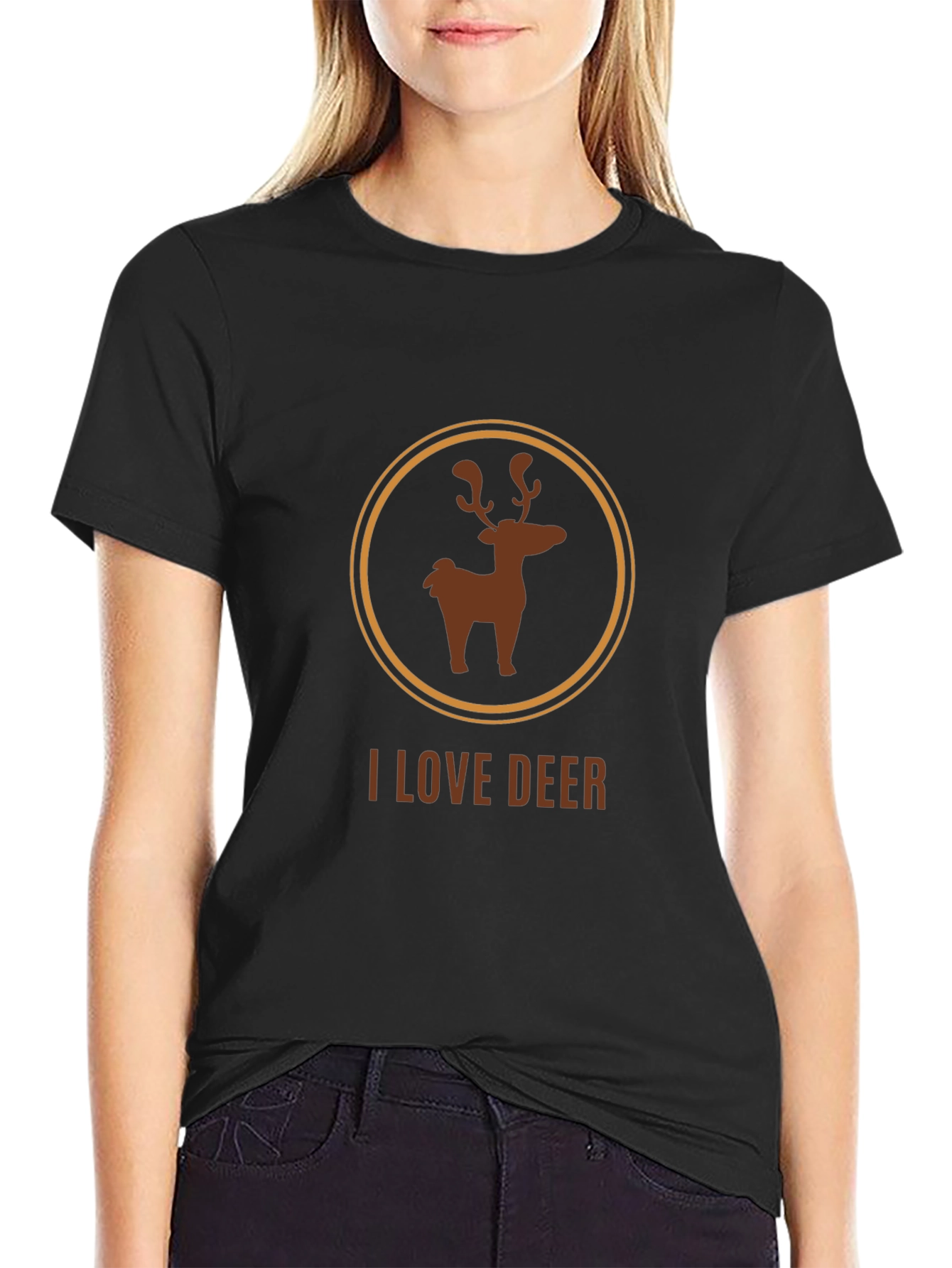 I Love Deer Graphic Tee - Black Cotton Blend