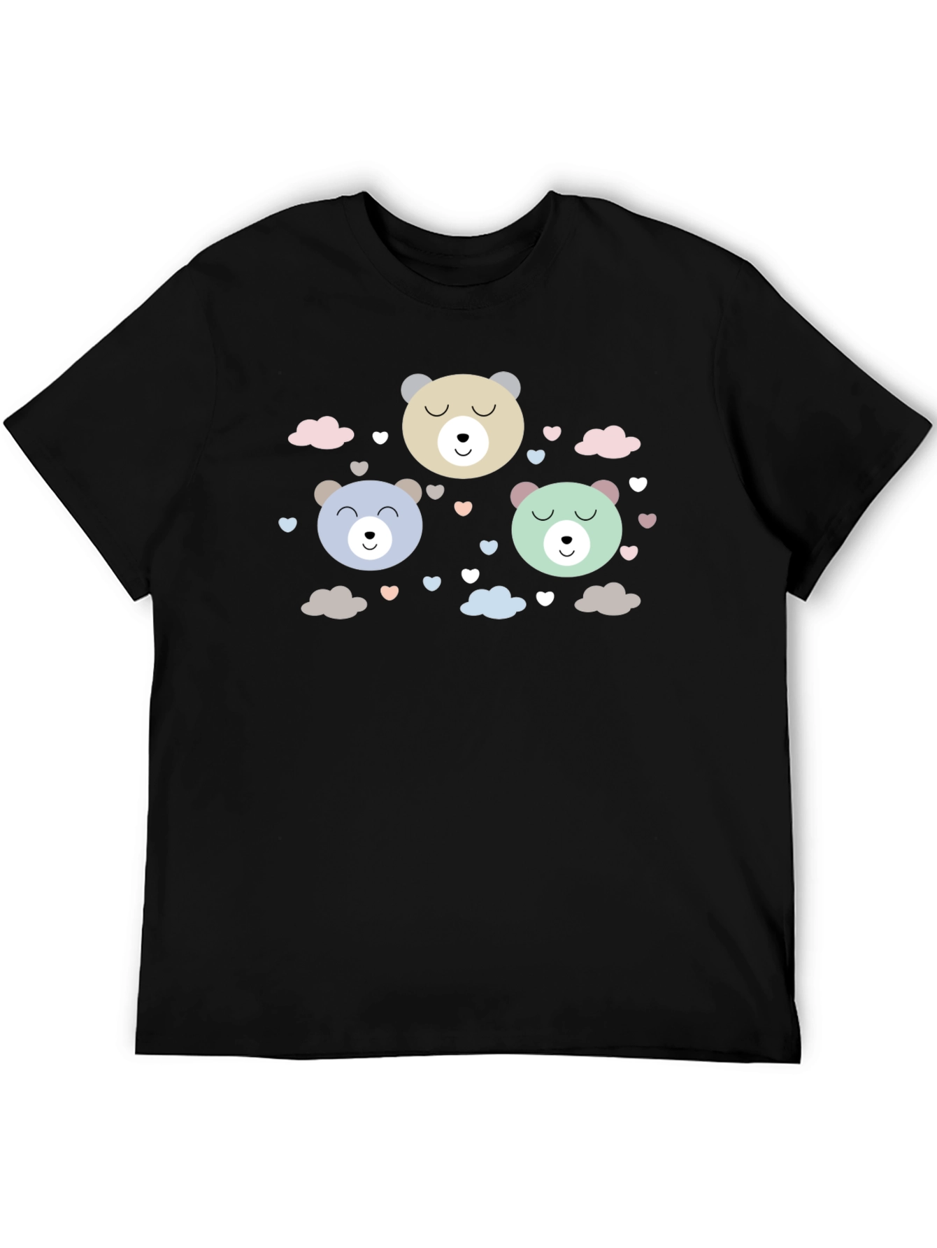 Cute Bear Print Black T-Shirt