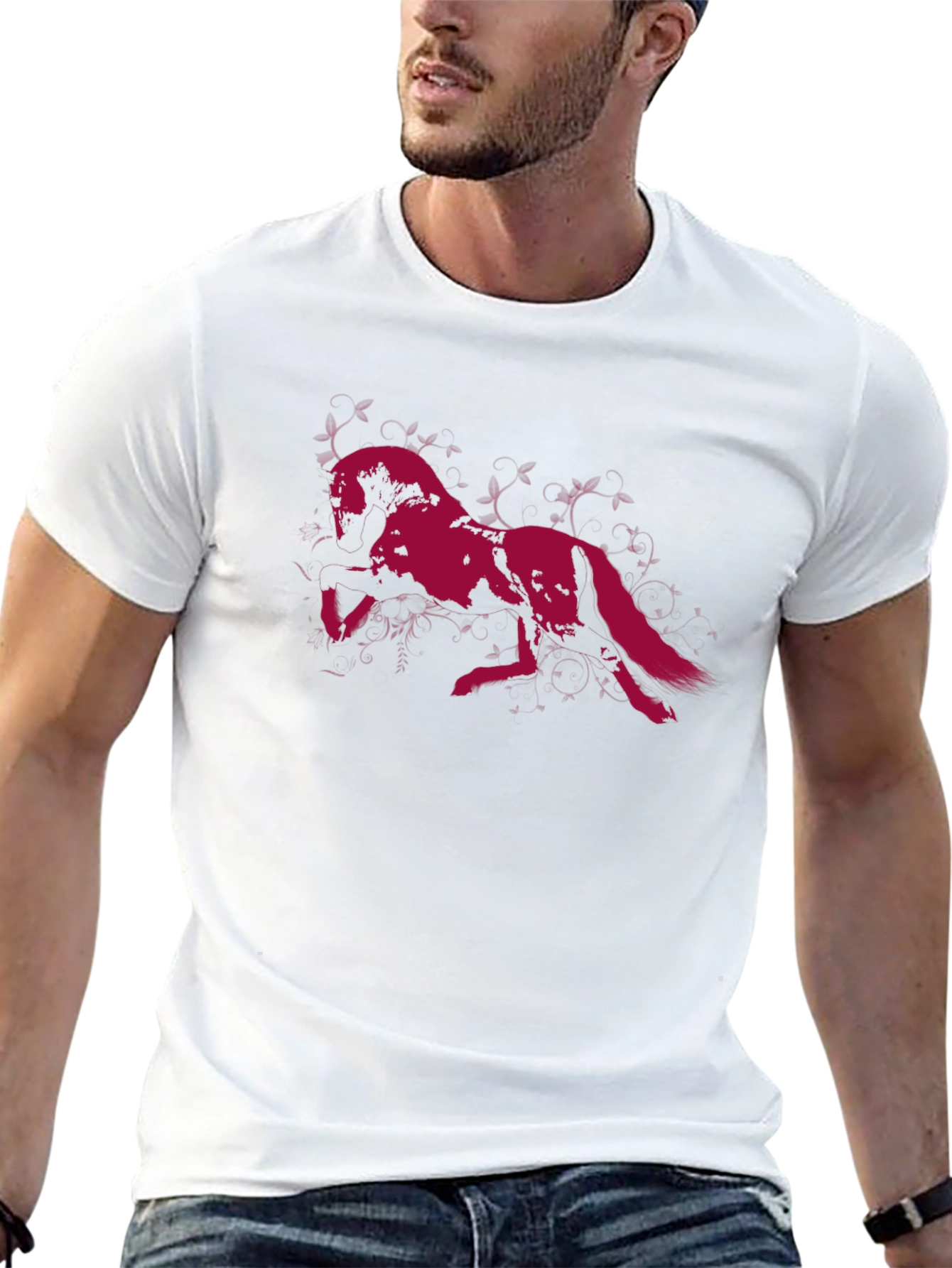 Black T-Shirt with Running Wolf Graphic