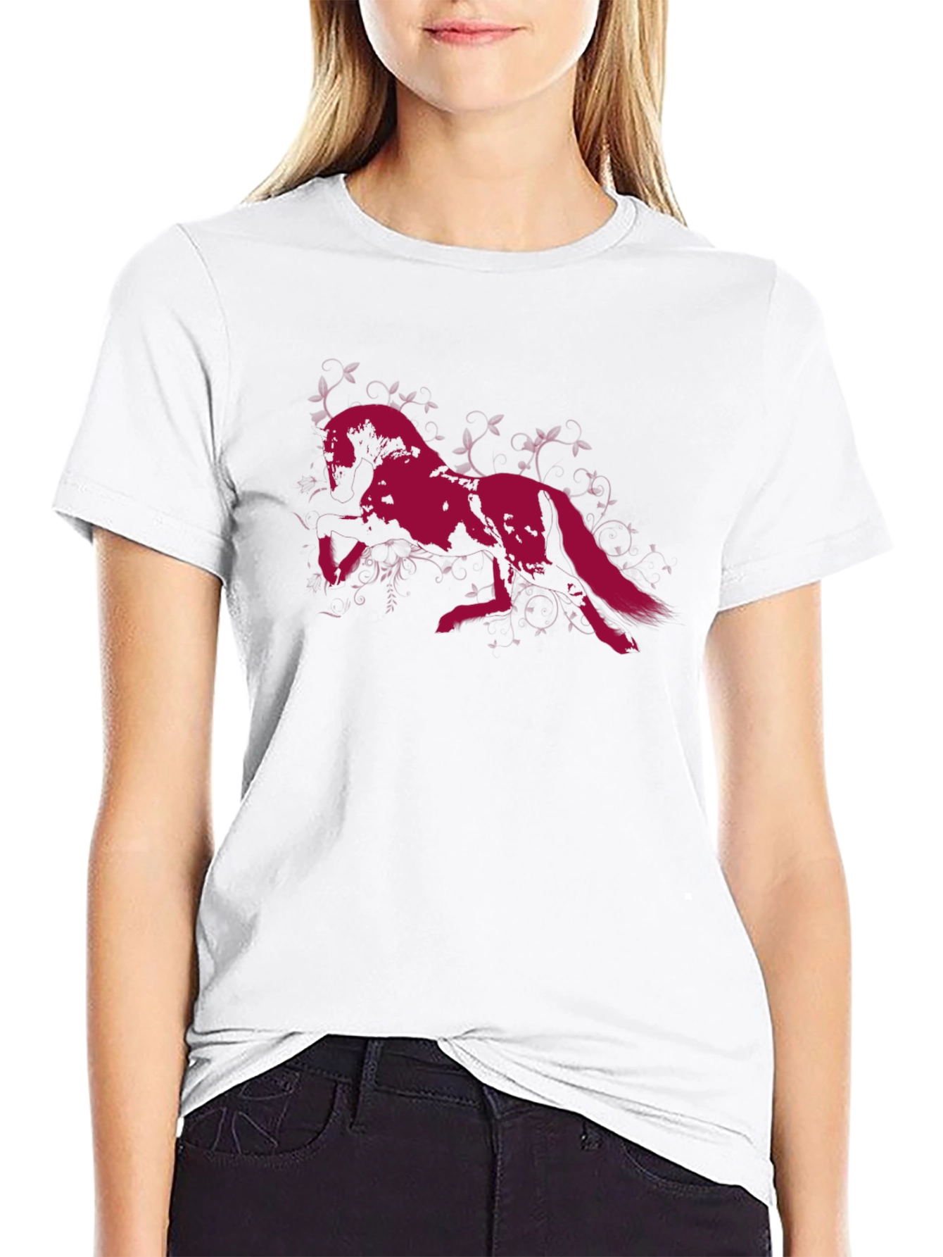 Black T-Shirt with Running Wolf Graphic