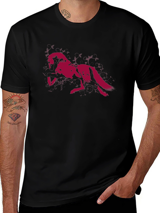 Black T-Shirt with Running Wolf Graphic