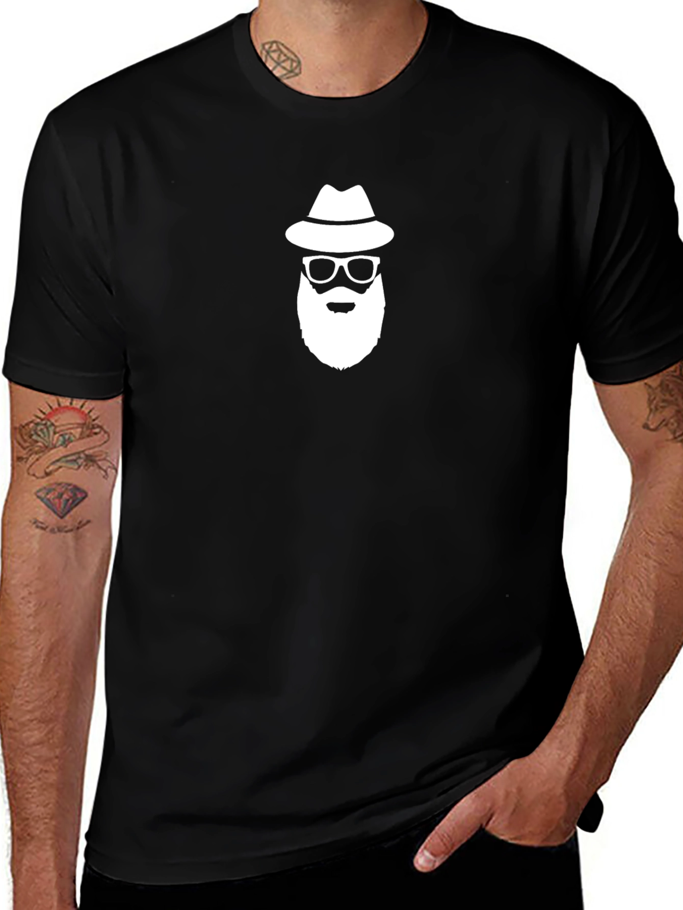 Bearded Man with Hat Graphic T-Shirt