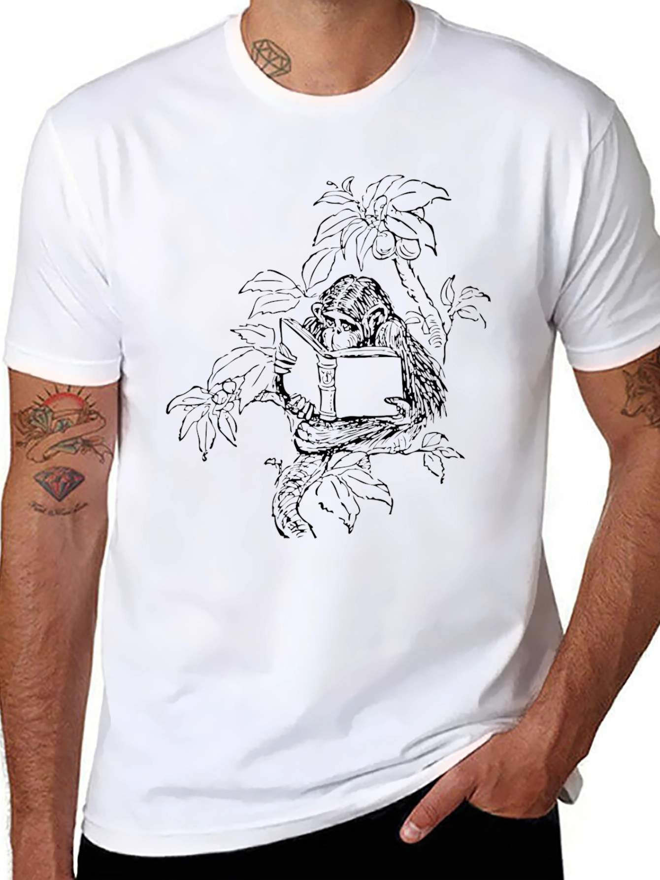 Monkey Reading Book Graphic Tee