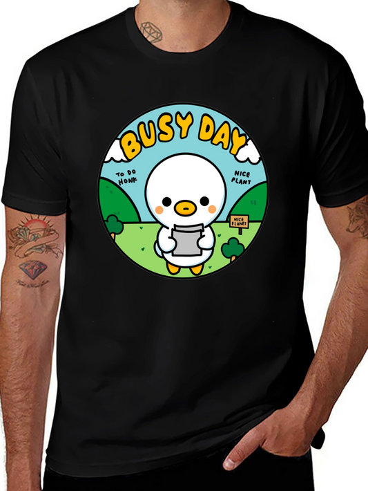 Busy Day Duck Graphic Tee - Soft Black Cotton