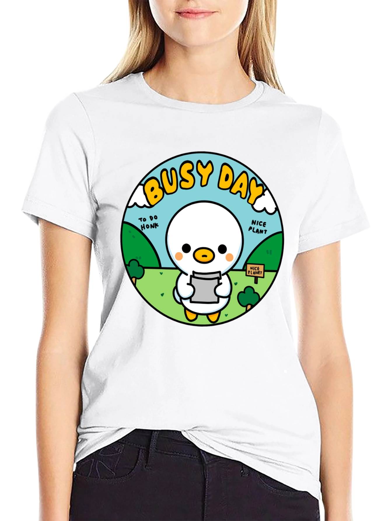 Busy Day Duck Graphic Tee - Soft Black Cotton