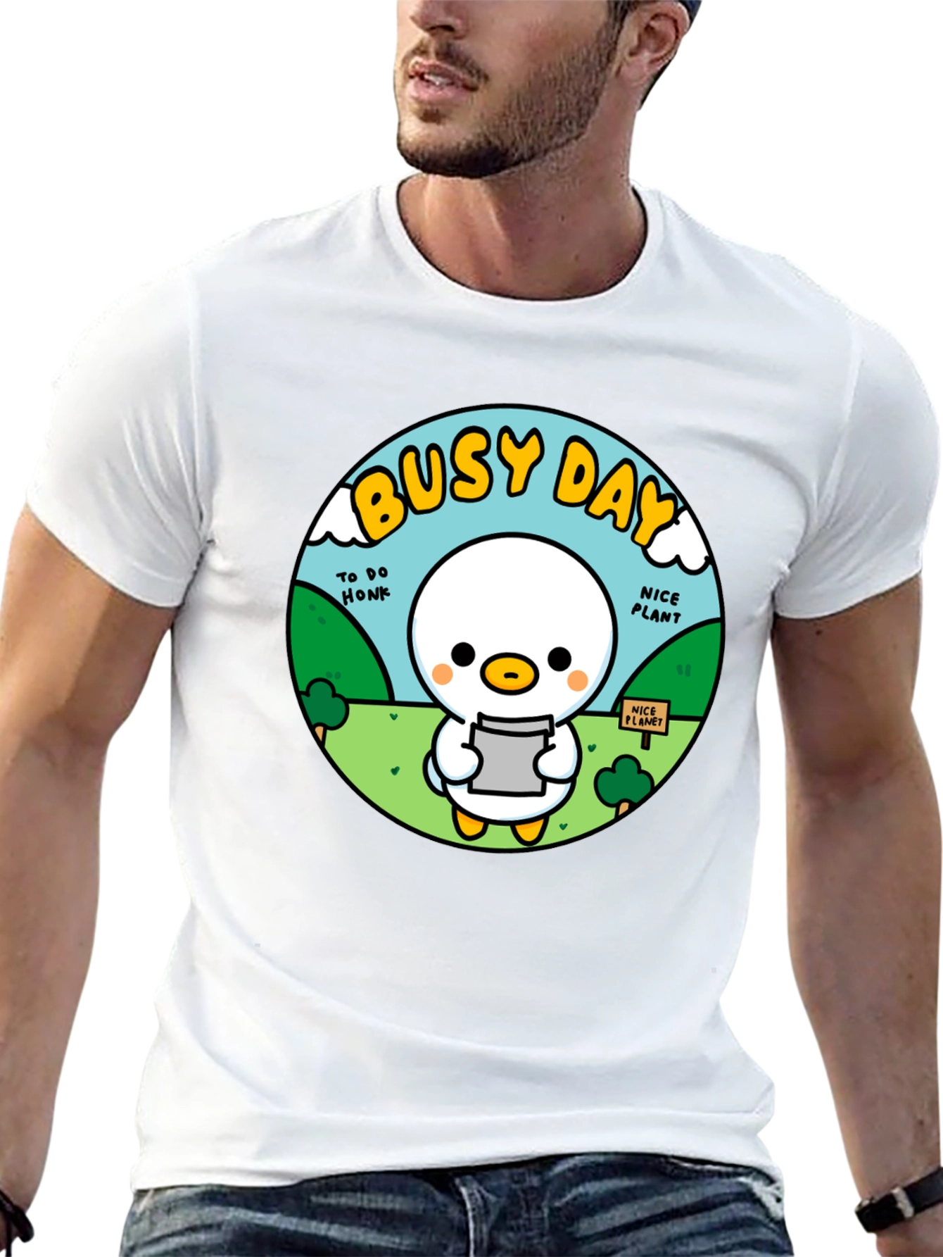 Busy Day Duck Graphic Tee - Soft Black Cotton