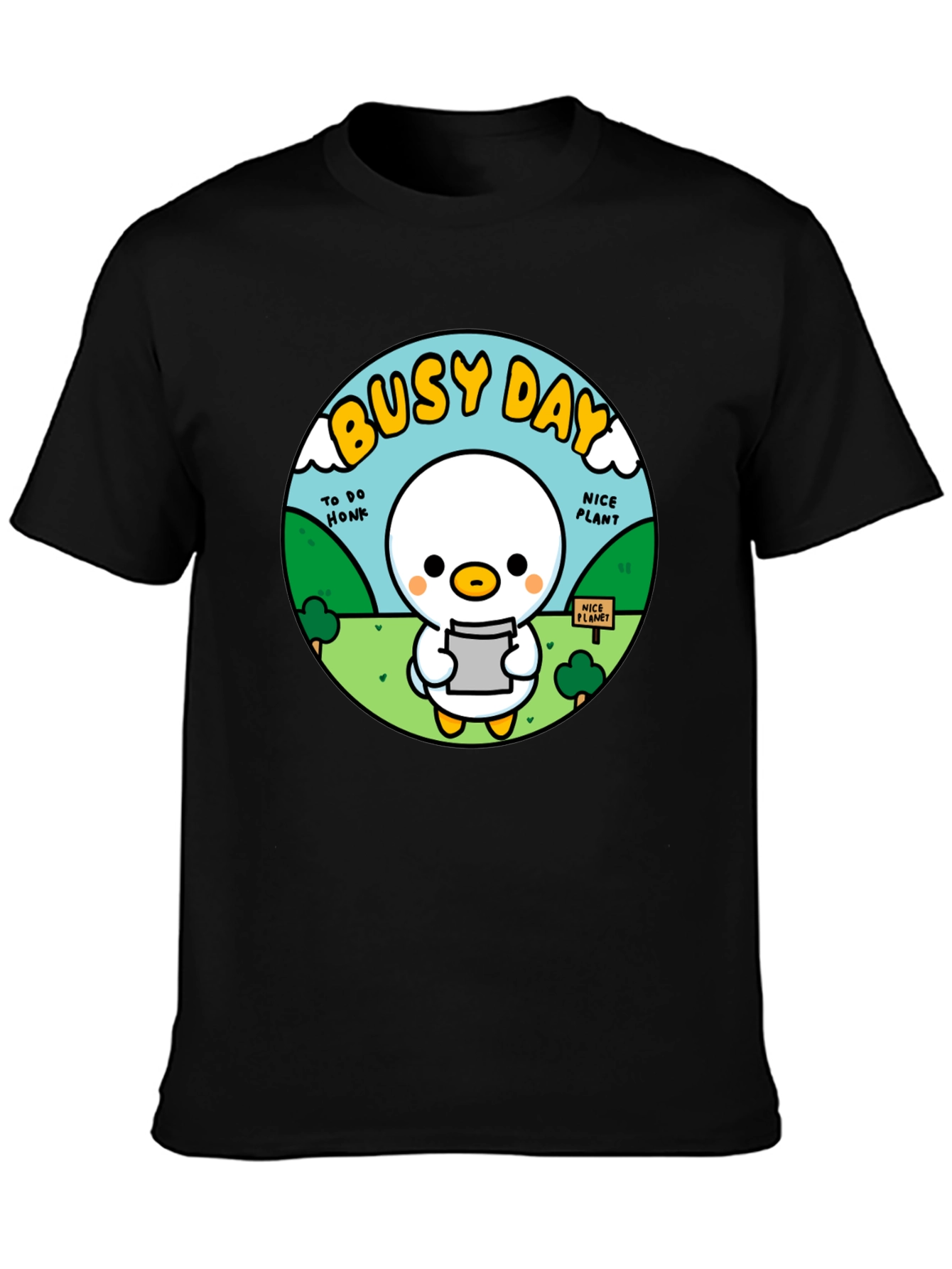 Busy Day Duck Graphic Tee - Soft Black Cotton