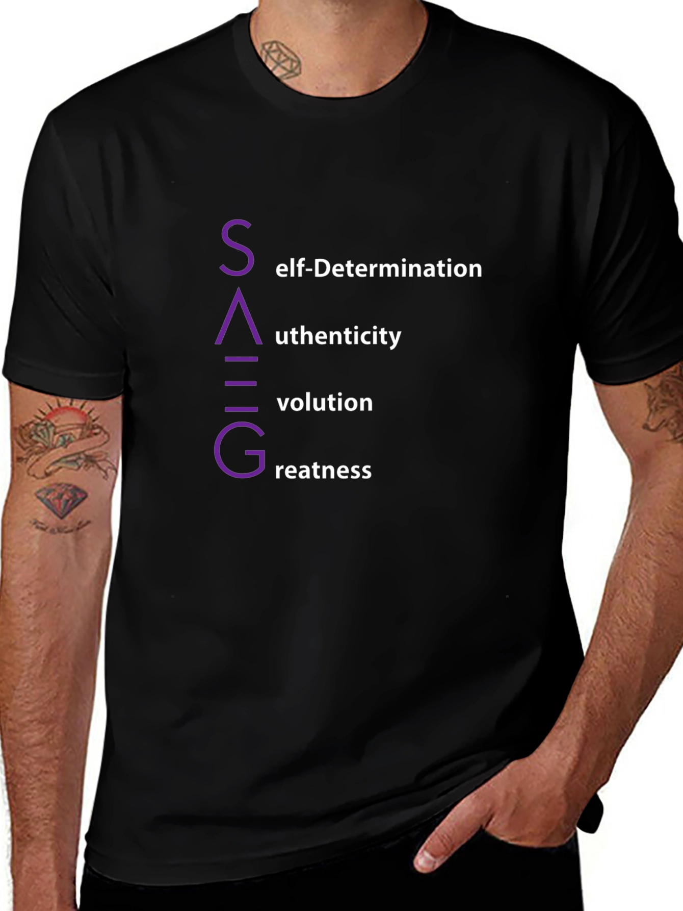 SAGVG Black T-Shirt: Self-Determination Authenticity Evolution Greatness