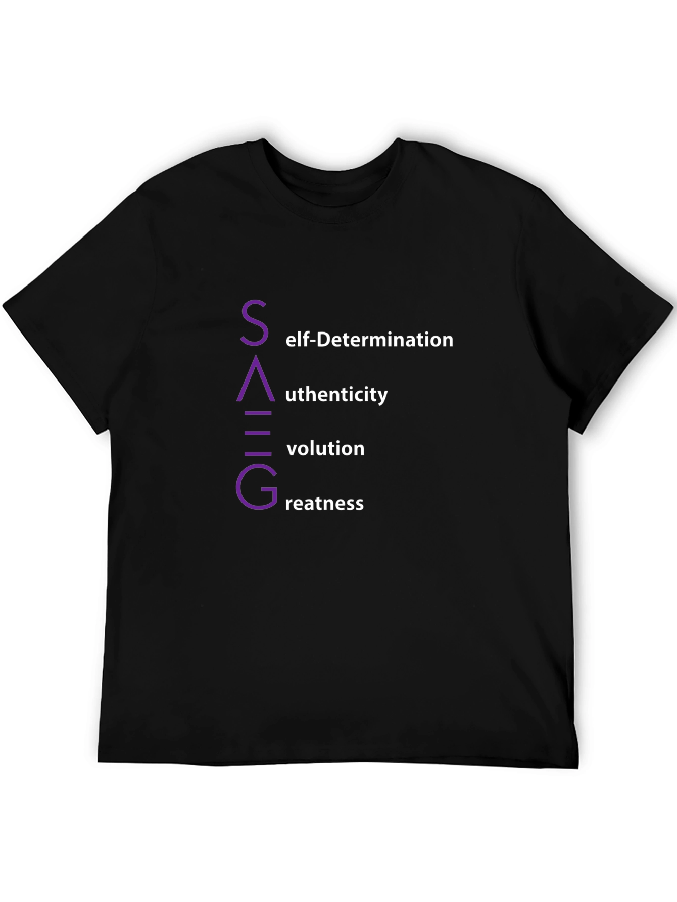 SAGVG Black T-Shirt: Self-Determination Authenticity Evolution Greatness