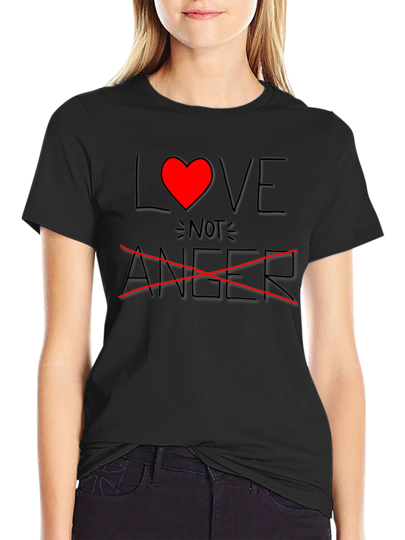 Love Not Anger Graphic T-Shirt - Black