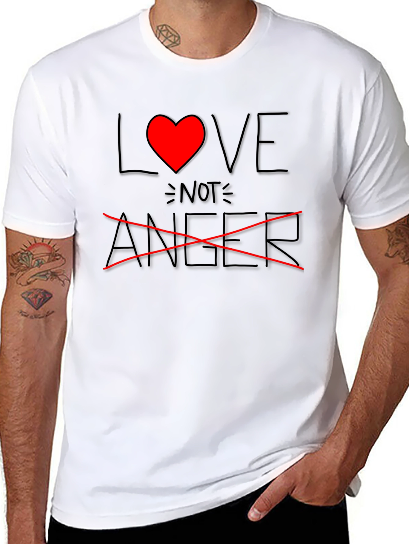 Love Not Anger Graphic T-Shirt - Black