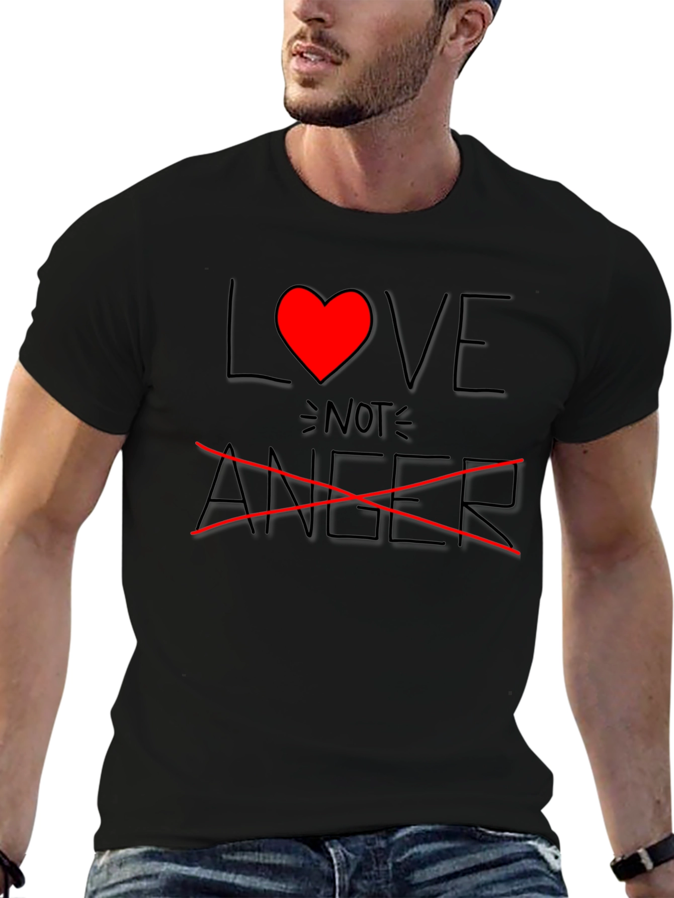 Love Not Anger Graphic T-Shirt - Black