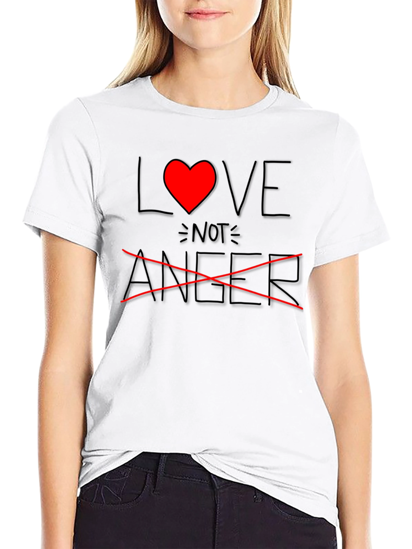 Love Not Anger Graphic T-Shirt - Black