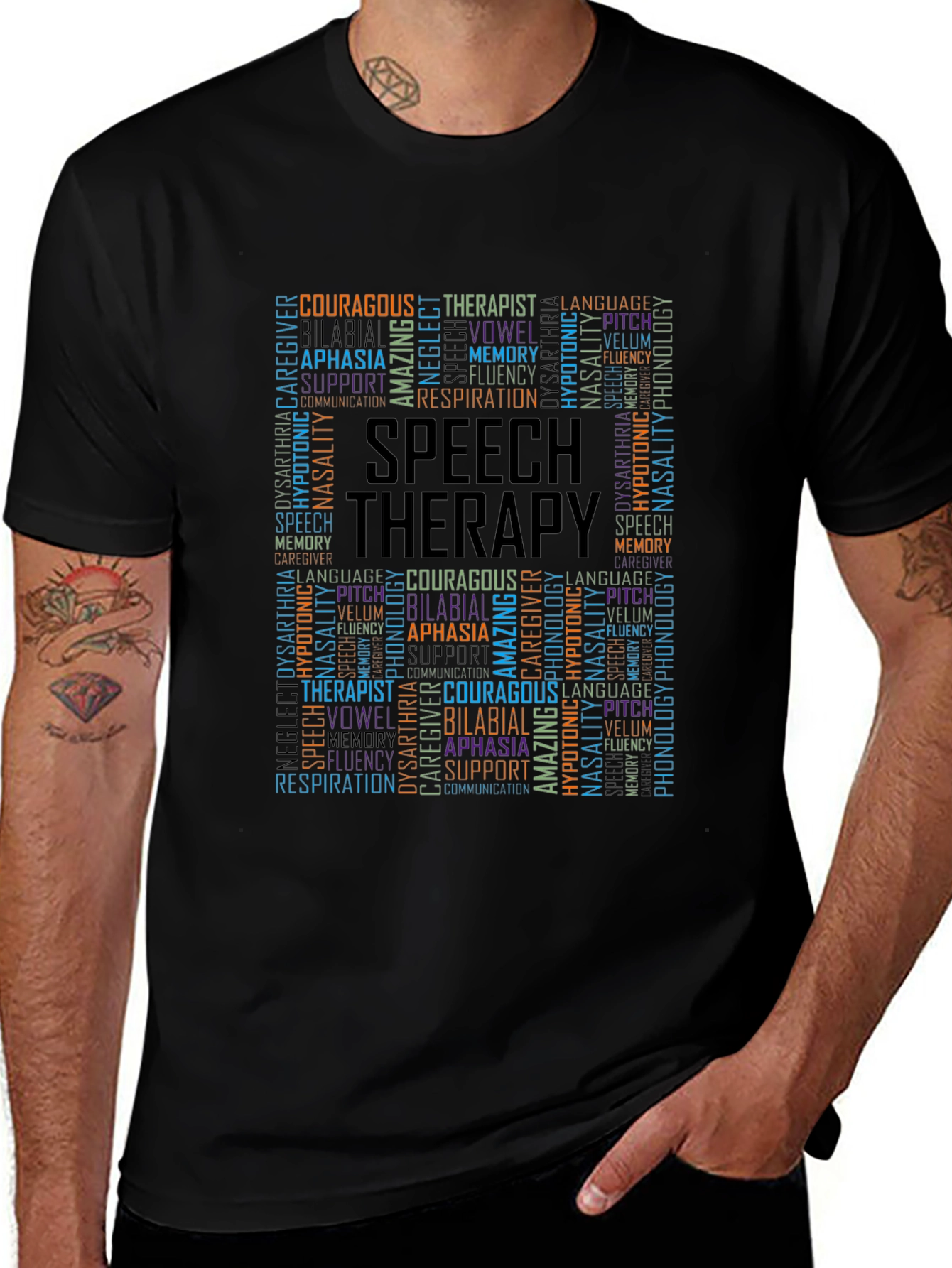 Speech Therapy Word Cloud Black T-Shirt