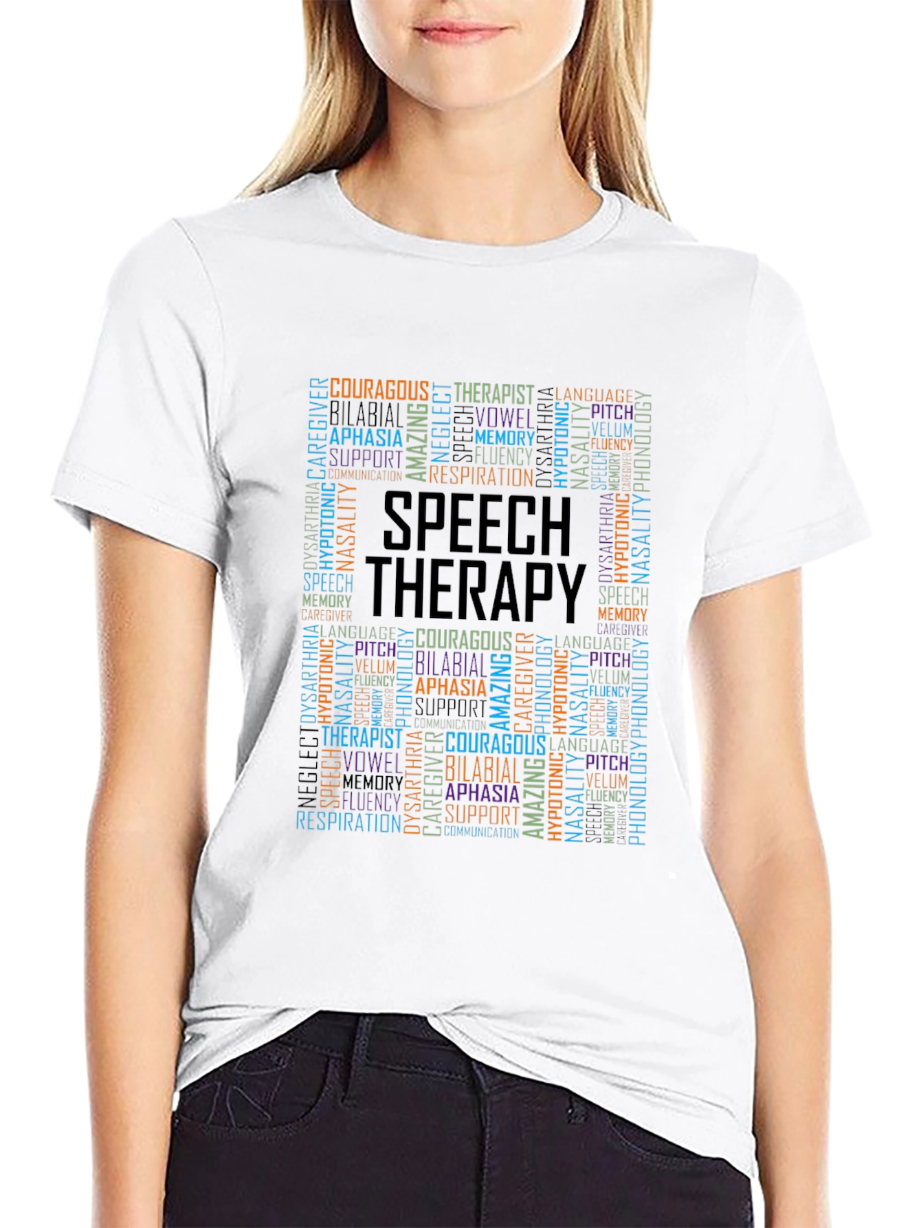 Speech Therapy Word Cloud Black T-Shirt