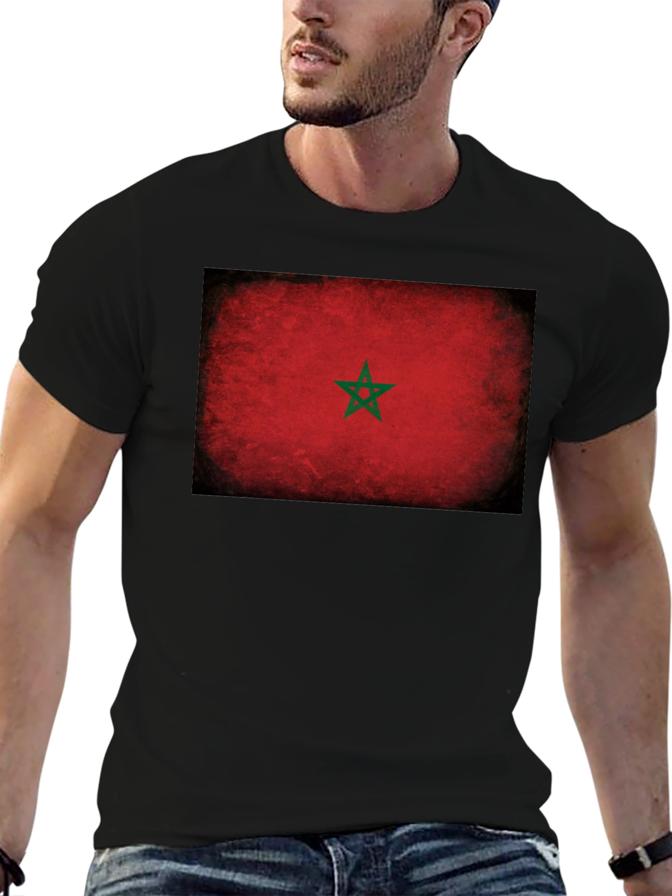 Morocco Flag T-Shirt - Distressed Grunge Look