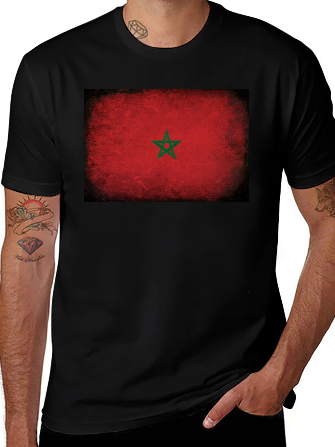 Morocco Flag T-Shirt - Distressed Grunge Look