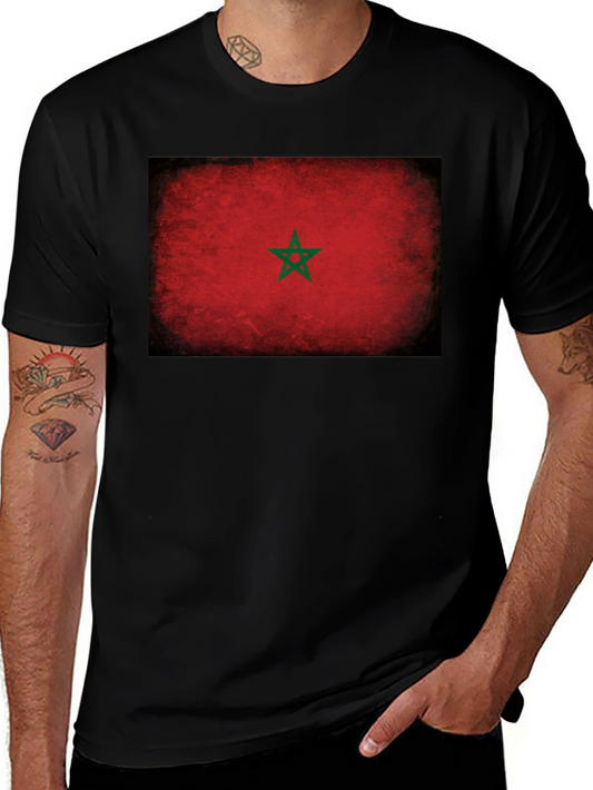 Morocco Flag T-Shirt - Distressed Grunge Look