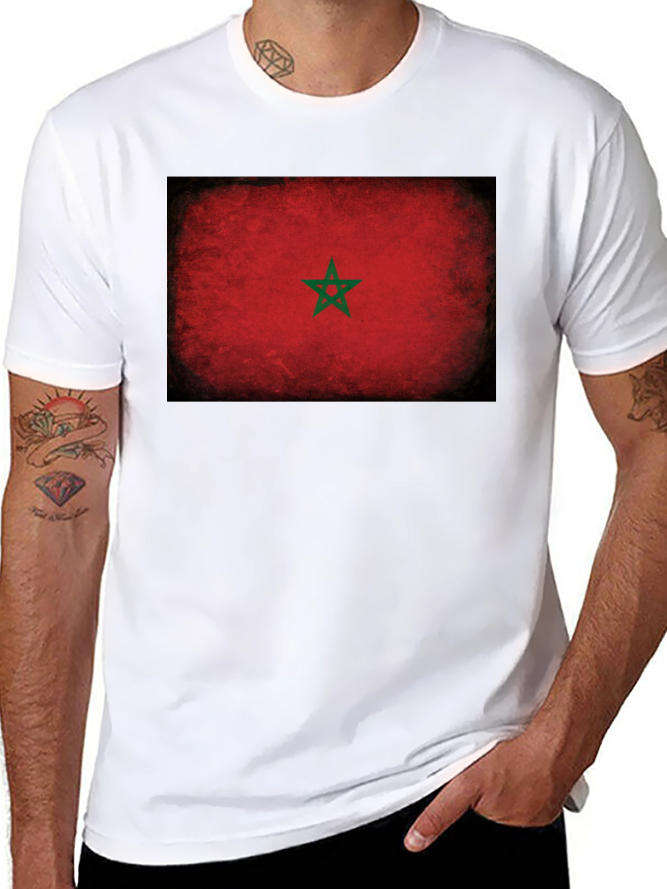 Morocco Flag T-Shirt - Distressed Grunge Look