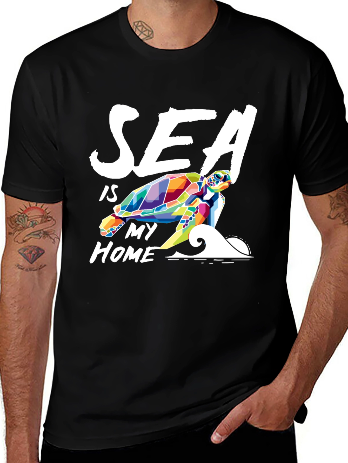 Sea Is My Home Turtle Graphic Tee - Black