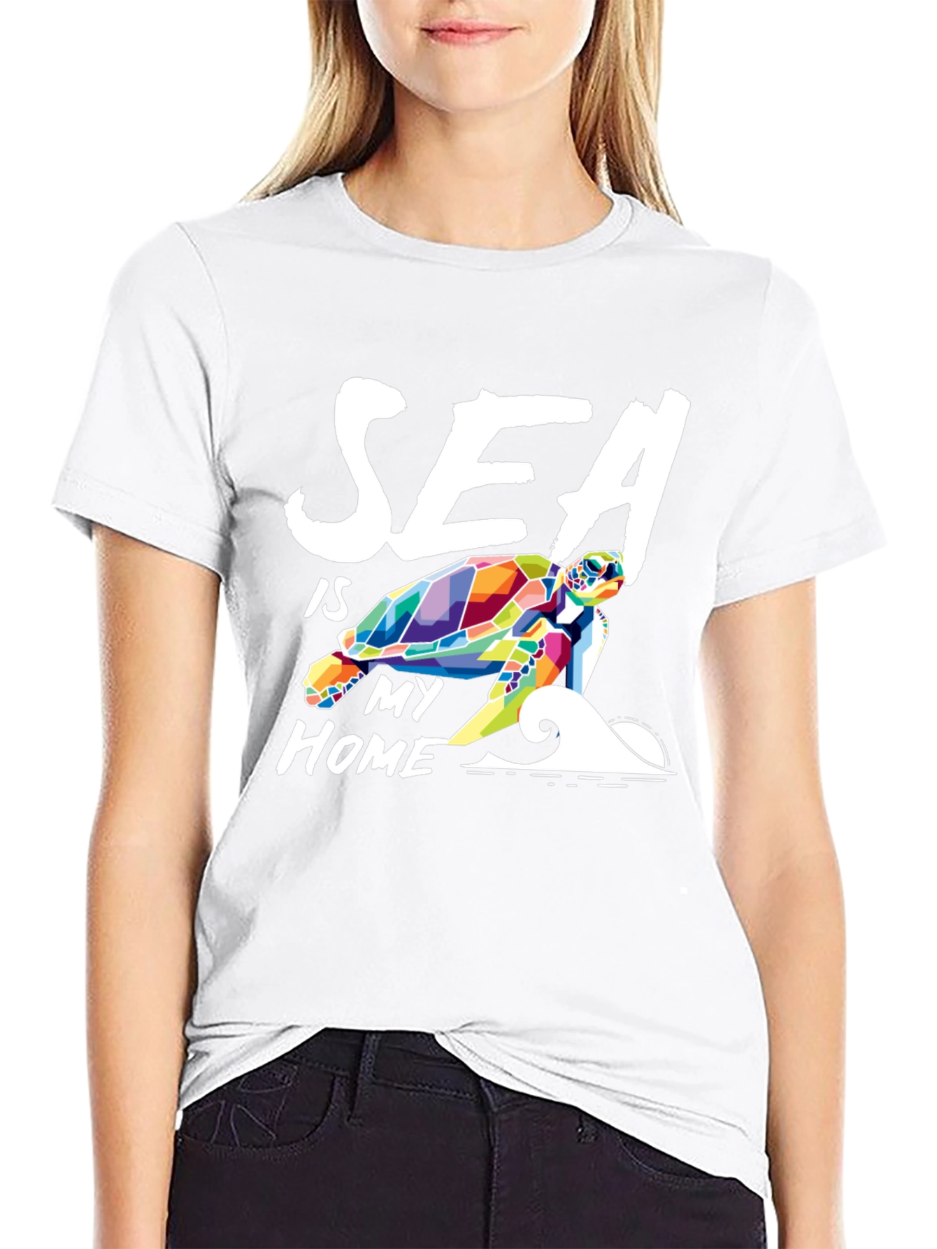 Sea Is My Home Turtle Graphic Tee - Black