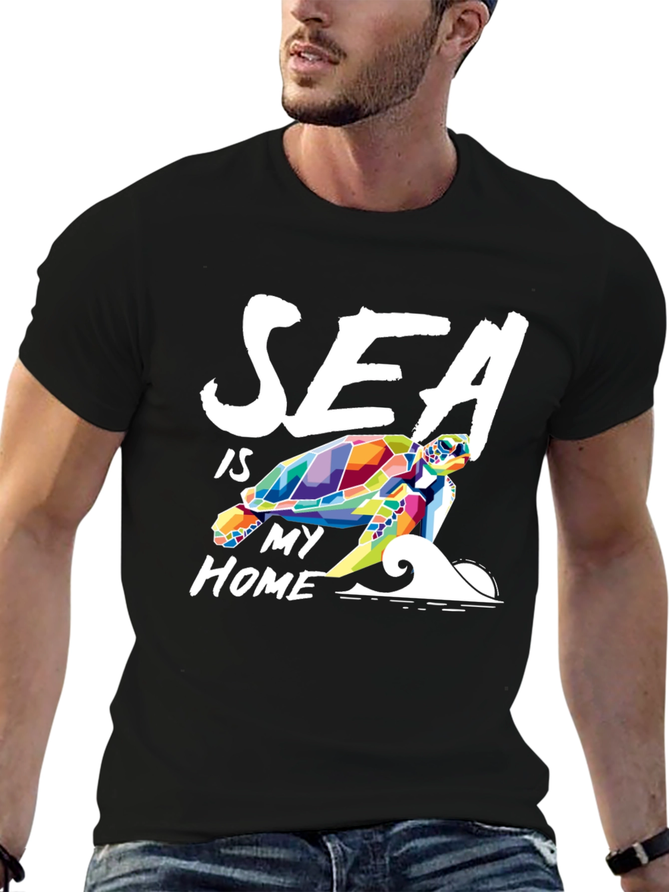 Sea Is My Home Turtle Graphic Tee - Black