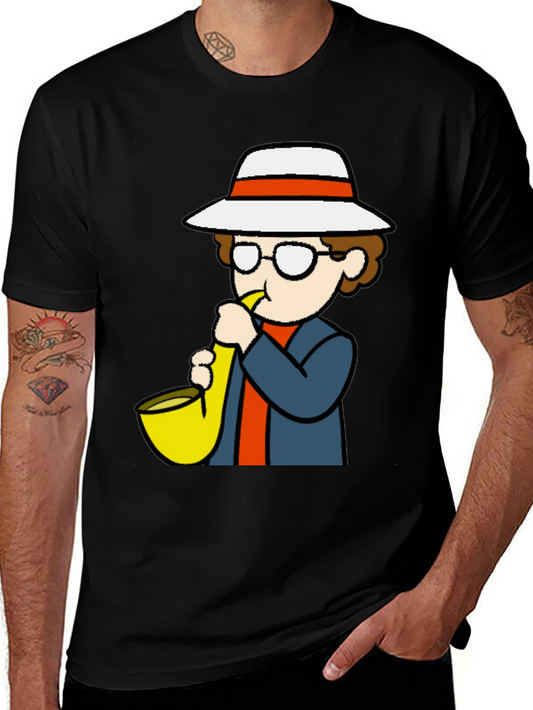 Cartoon Sax Player T-Shirt - Cool Graphic Tee