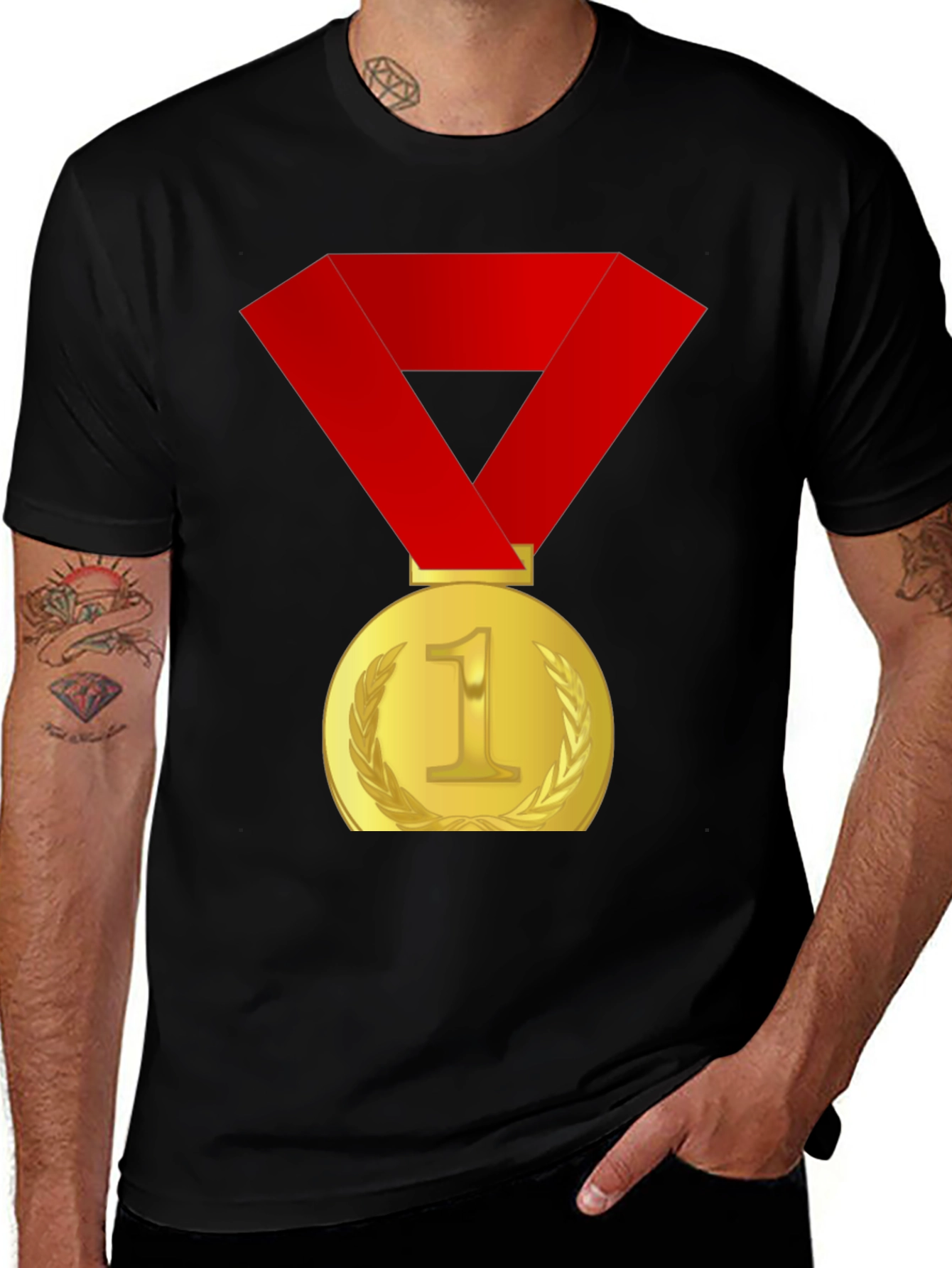 Winners Medal Graphic Tee - Black Cotton T-Shirt