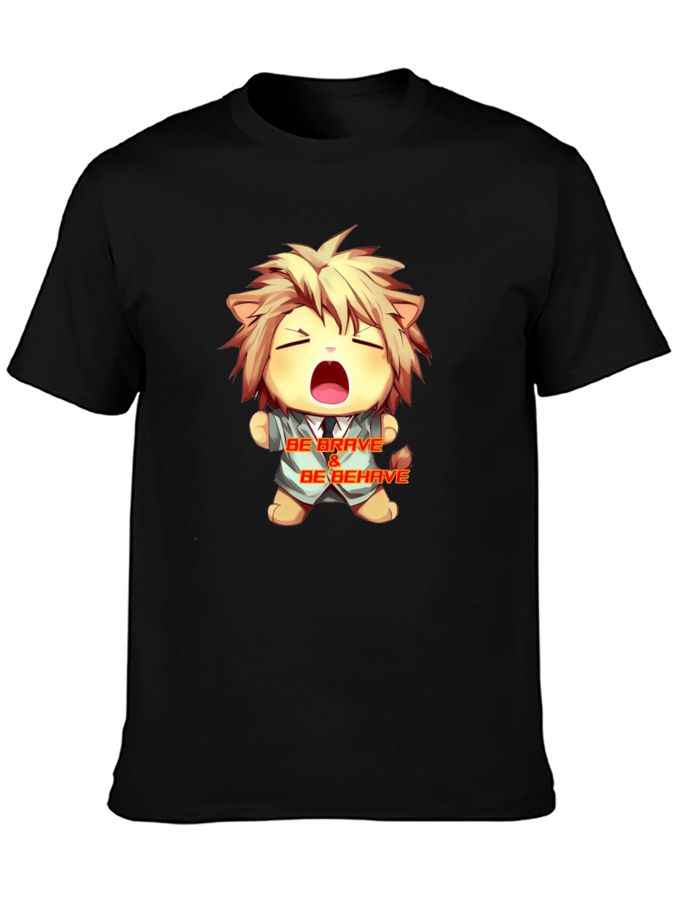 Be Brave Cartoon Lion Graphic Tee - Black