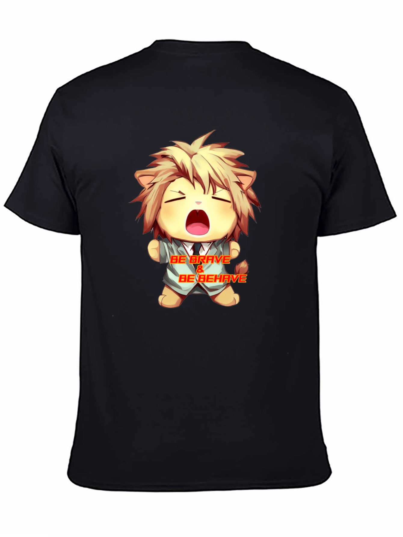 Be Brave Cartoon Lion Graphic Tee - Black