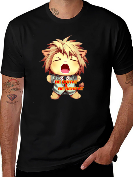 Be Brave Cartoon Lion Graphic Tee - Black