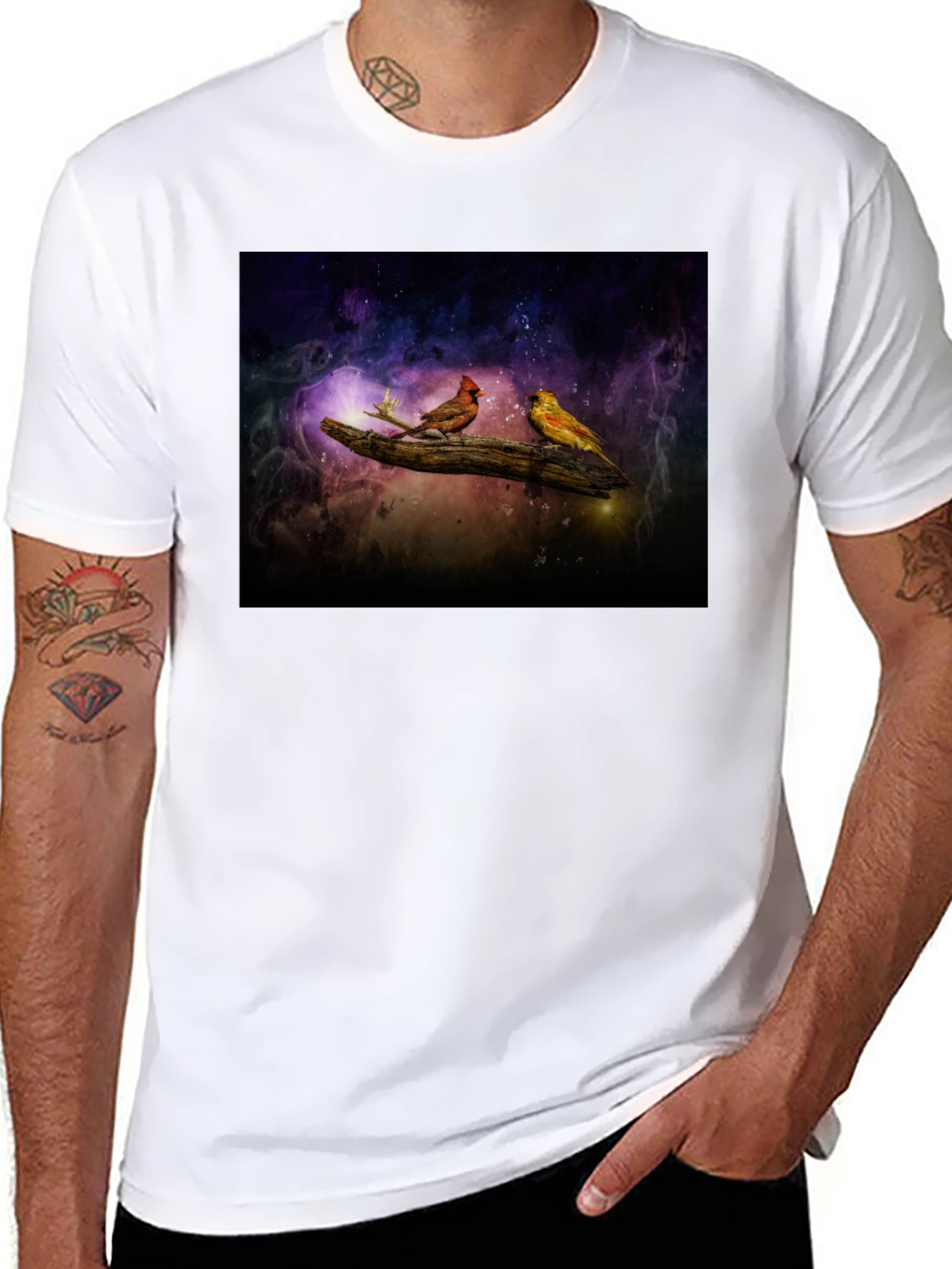 Cosmic Birds T-Shirt: Unique Galaxy Design