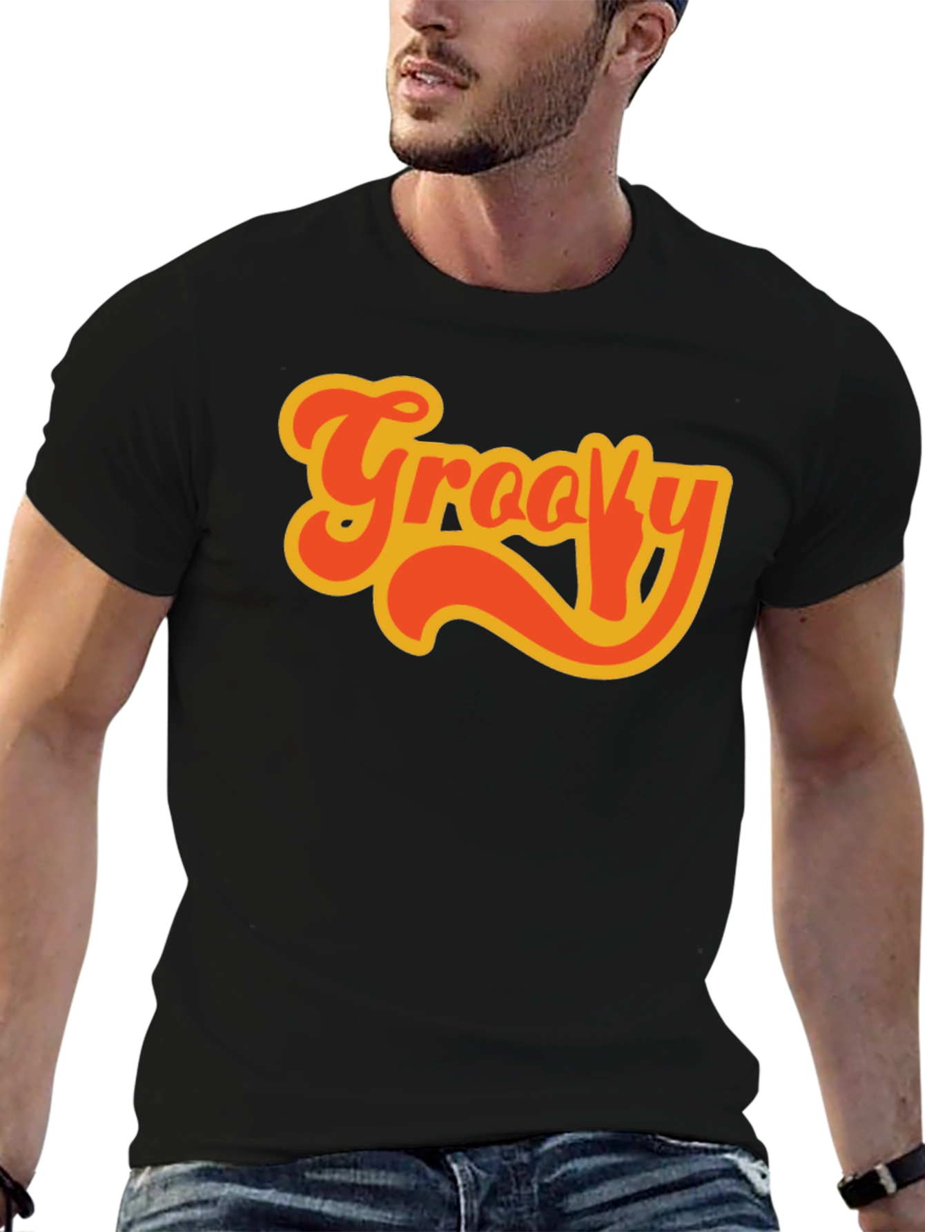 Groovy Retro Style Black T-Shirt
