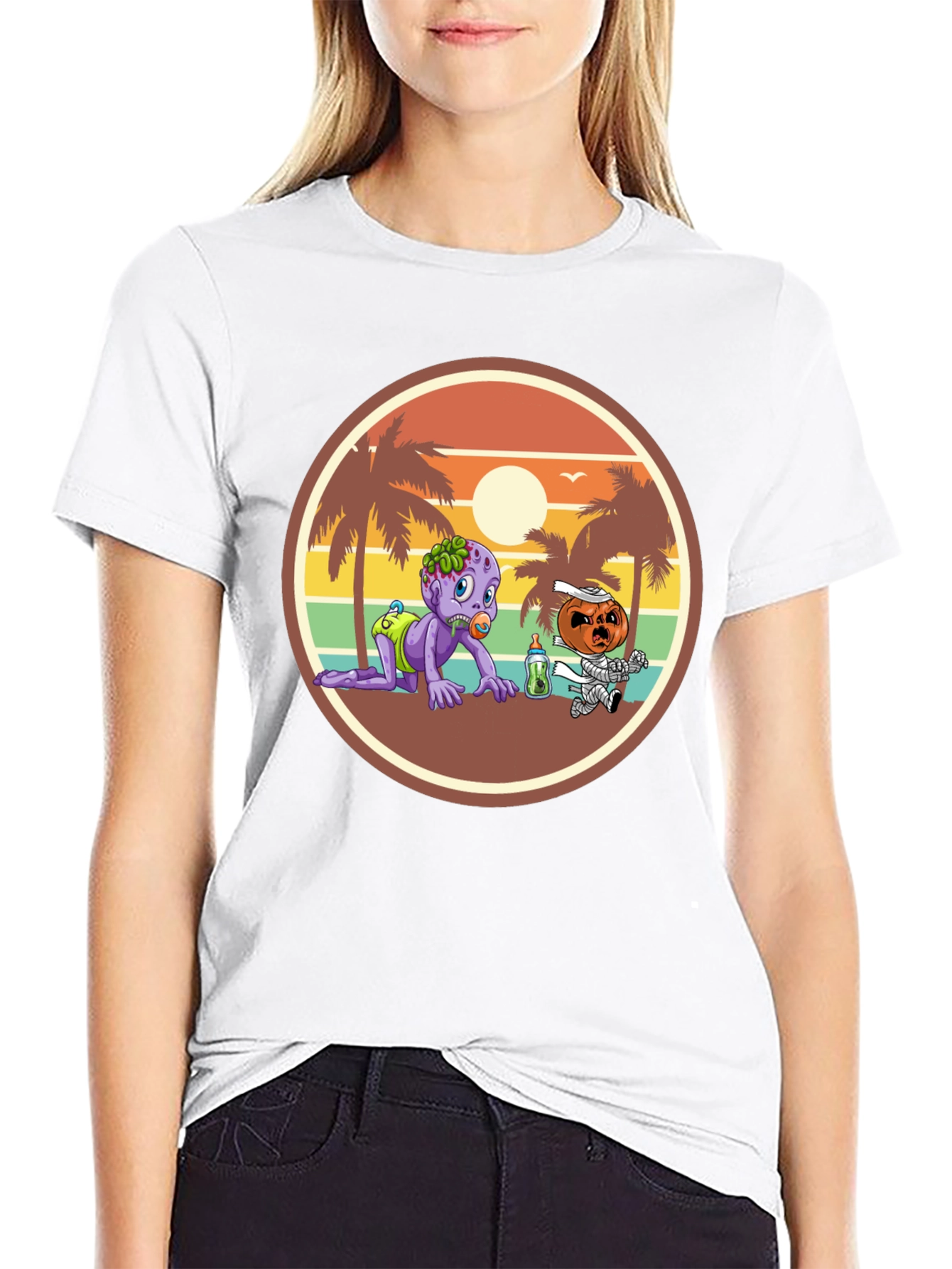 Zombie and Pumpkin Baby Beach T-Shirt