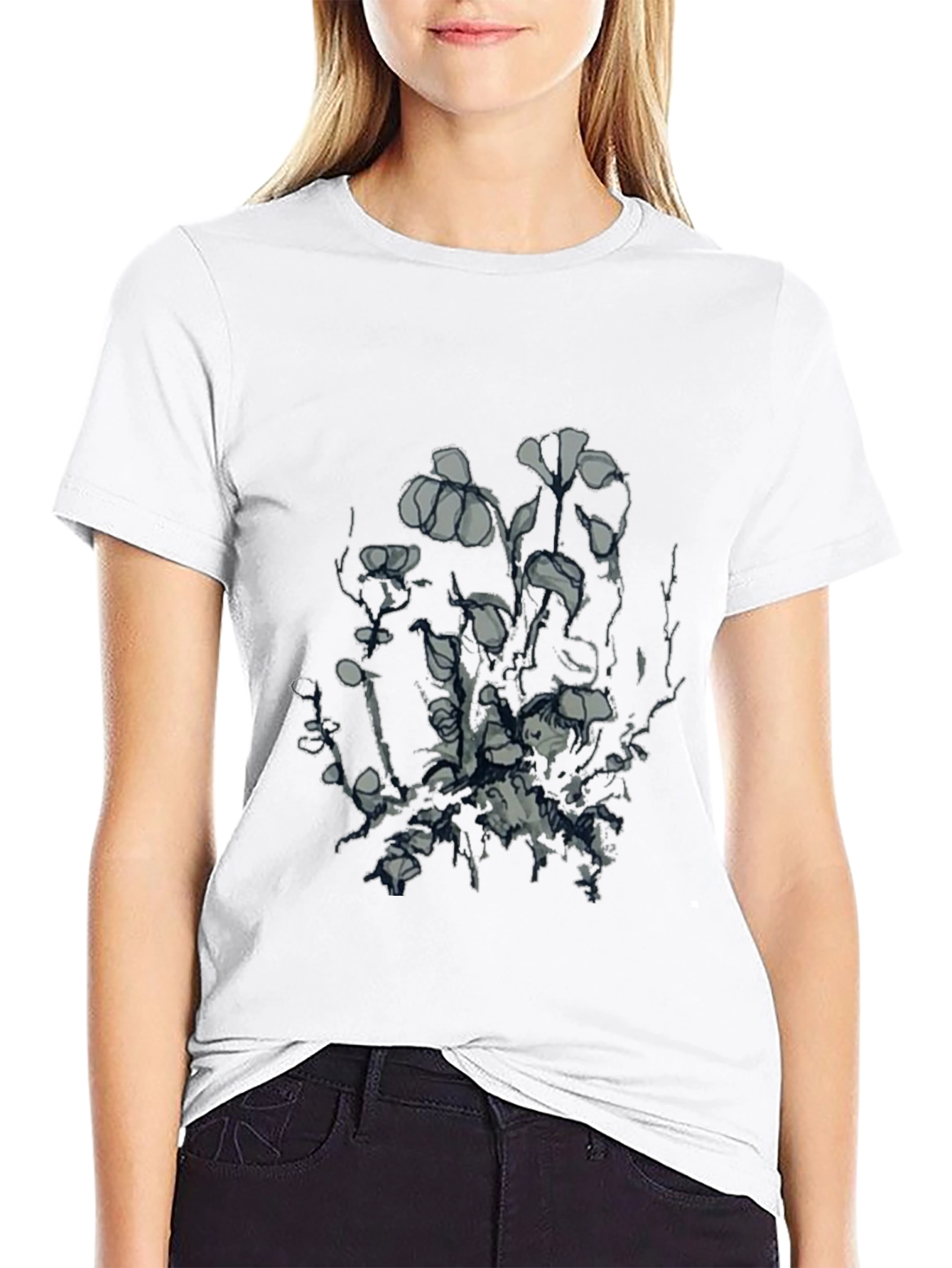 Mens Black Graphic Tee - Unique Floral Design